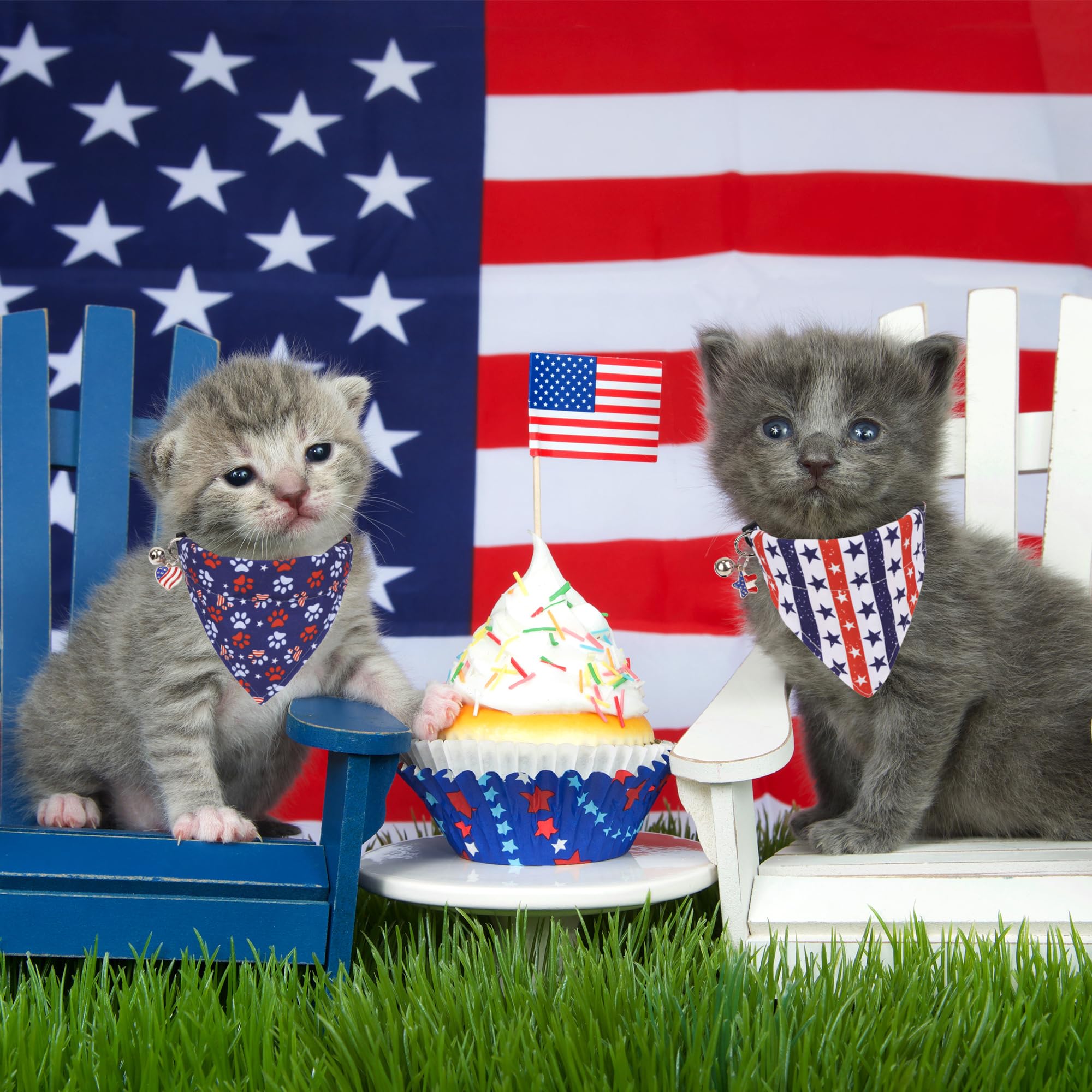 Adoggygo American Flag Cat Collars Breakaway With Removable Bandana, Adjustable 4Th Of July Bandana Collar For Cats Kittens