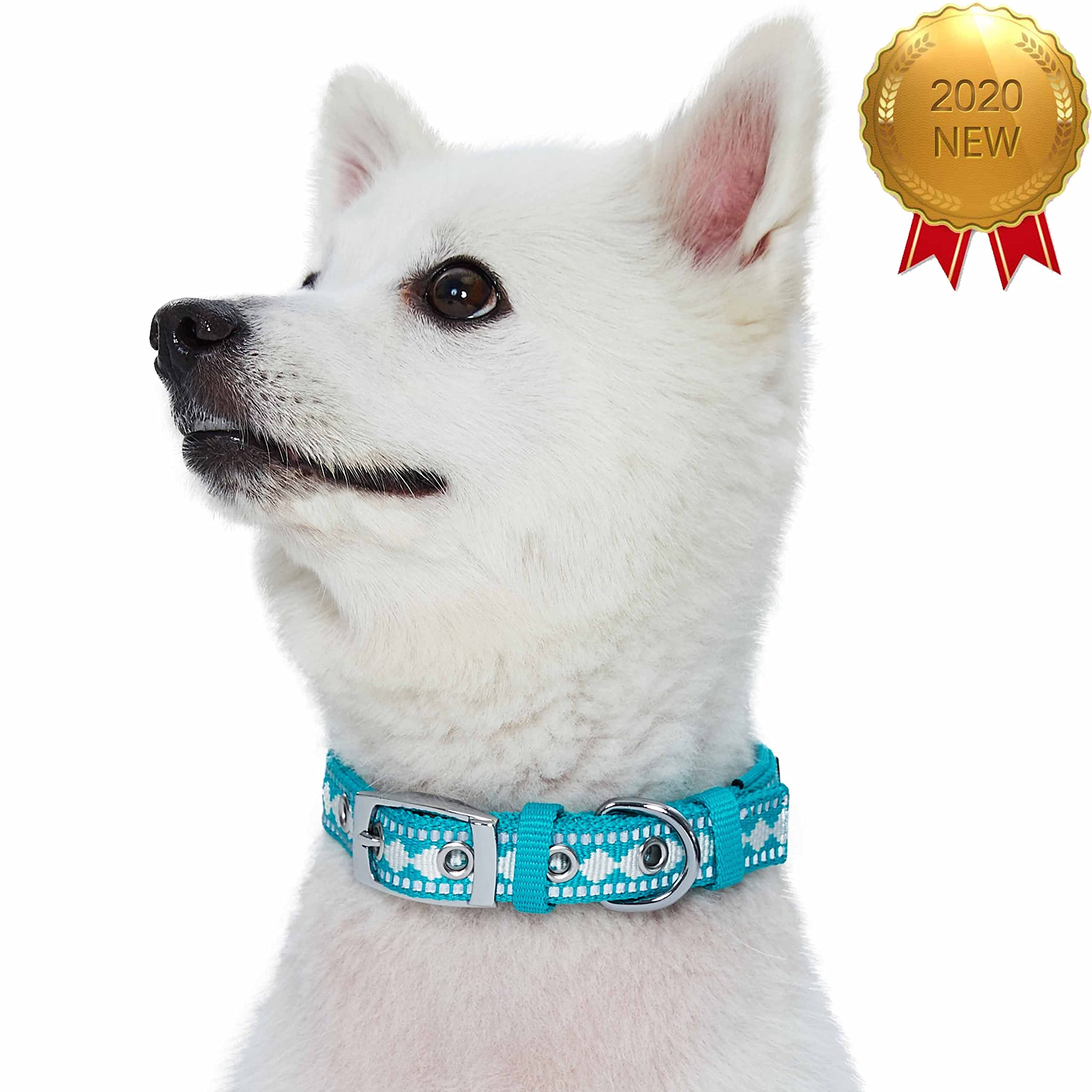 Blueberry Pet Soft & Safe 3M Reflective Jacquard Neoprene Padded Adjustable Dog Collar With Metal Buckle - Peacock, Neck 13-16.5