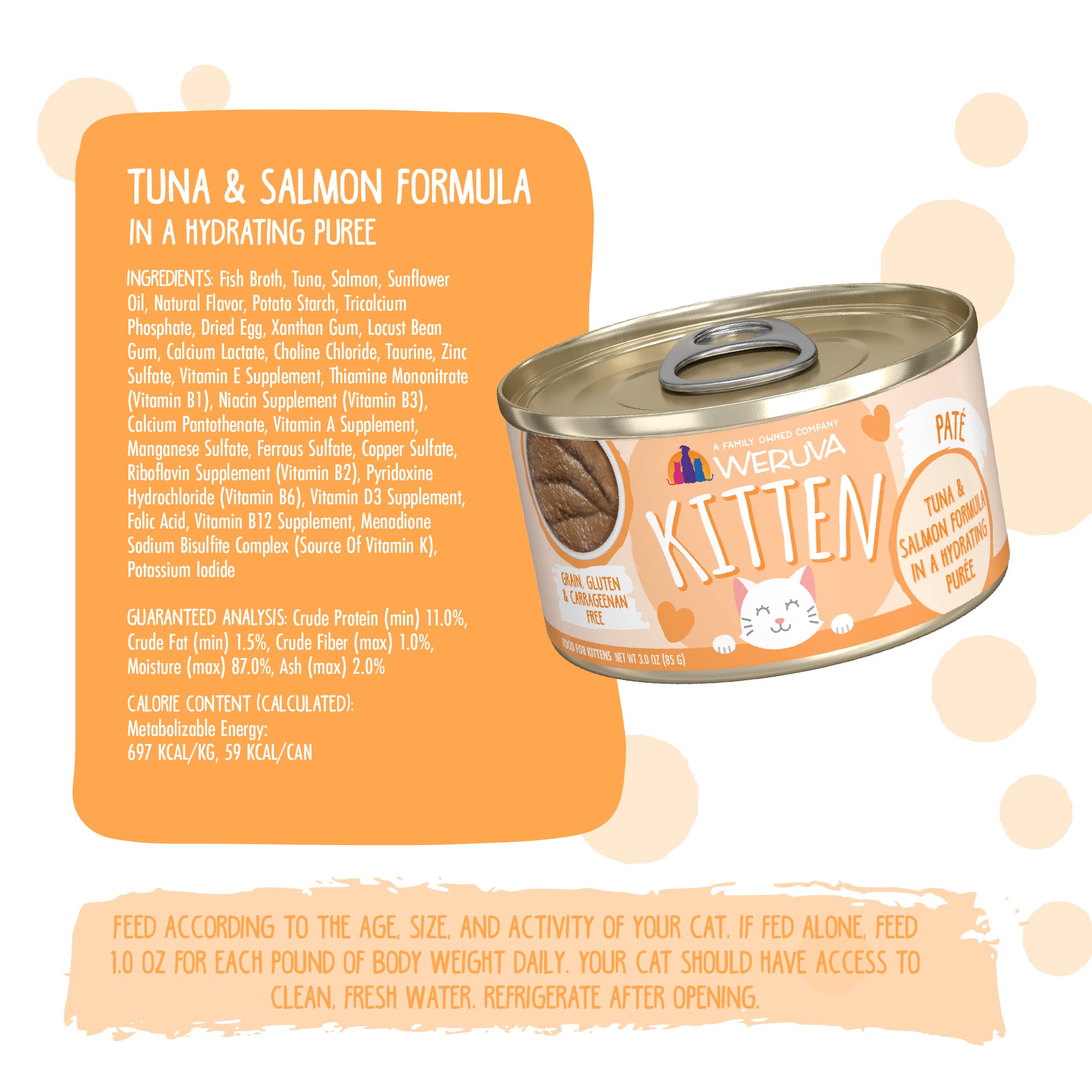 Weruva Kitten, Tuna & Salmon Formula in a Hydrating Pur  e 3oz Can (Pack of 12)