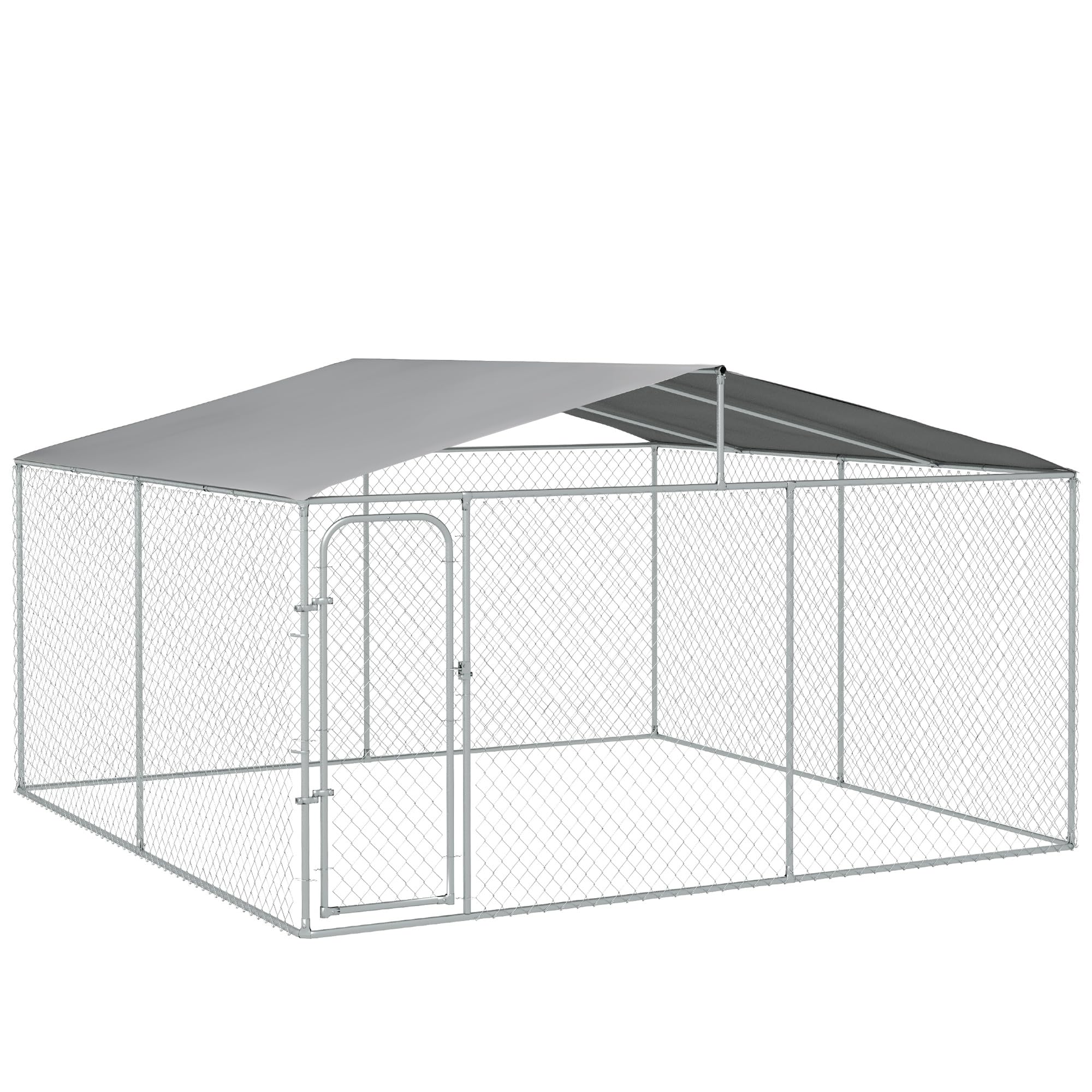 PawHut Dog Kennel Outdoor with Waterproof Canopy, Dog Run with Galvanized Chain Link, Secure Lock, for Backyard and Patio, 13 x