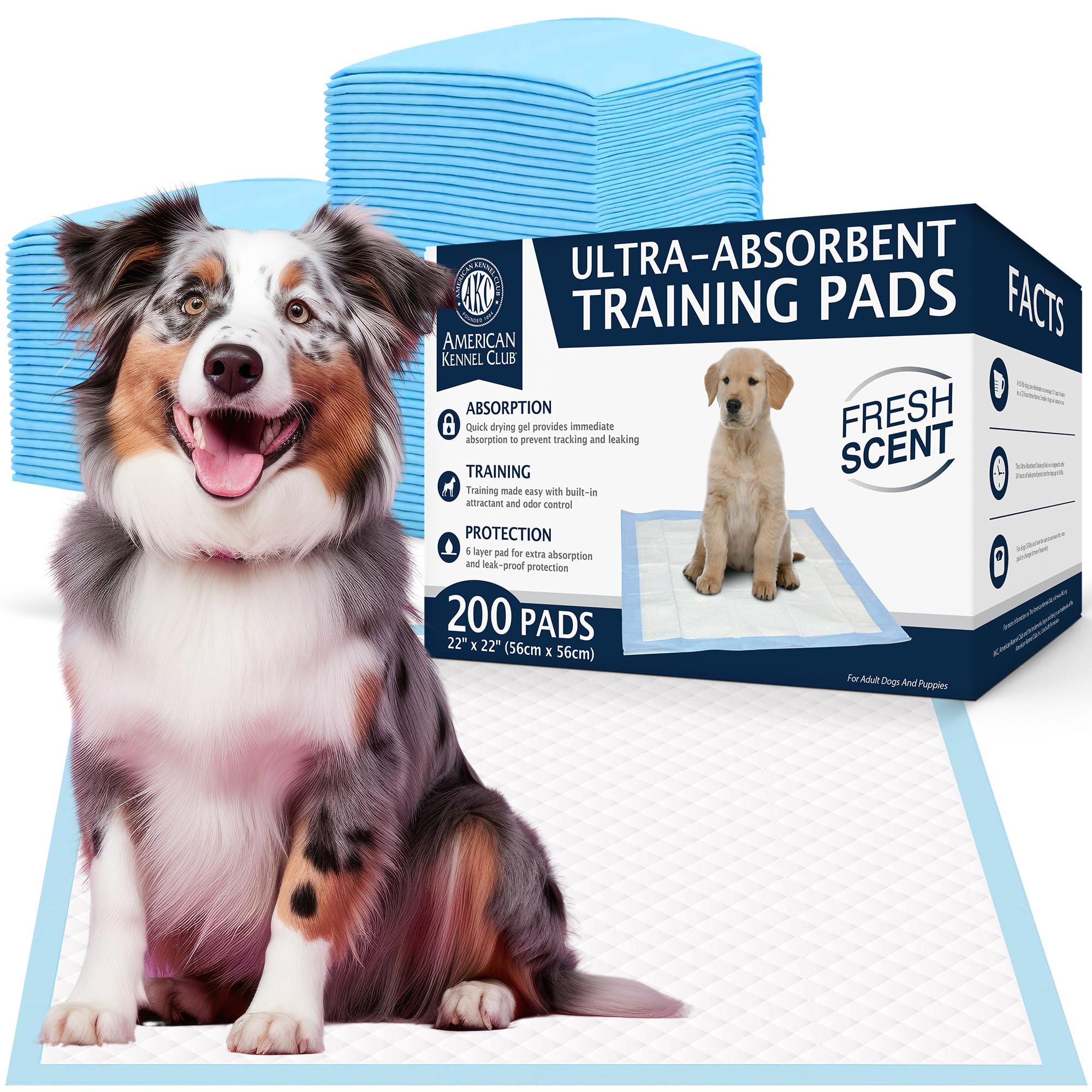 American Kennel Club Ultra Absorbent Odor Control Scented Training Pads for Dogs Leak-Proof Quick Dry Gel - 22 x 22 Puppy Pads -