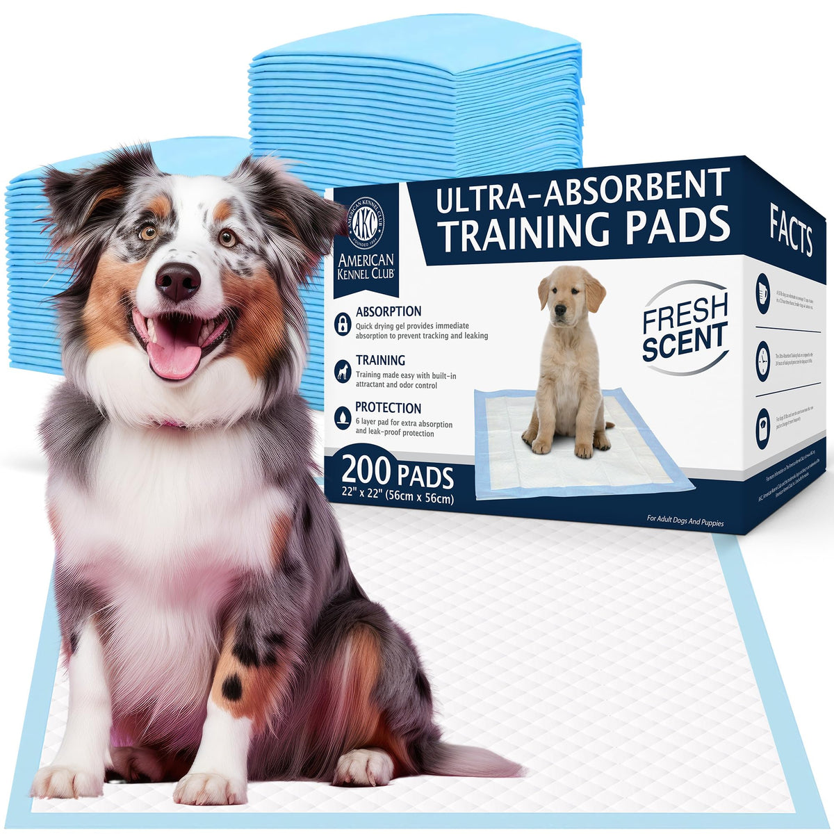 American Kennel Club Ultra Absorbent Odor Control Scented Training Pads for Dogs Leak-Proof Quick Dry Gel - 22 x 22 Puppy Pads -