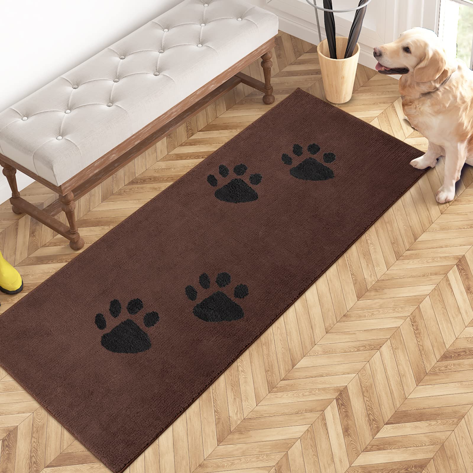 Purrugs Dirt Trapper Door Mat 24'' X 59'', Non-Skid/Slip Machine Washable Microfiber Entrance Rug, Shoes Scraper, Dog Doormat, S