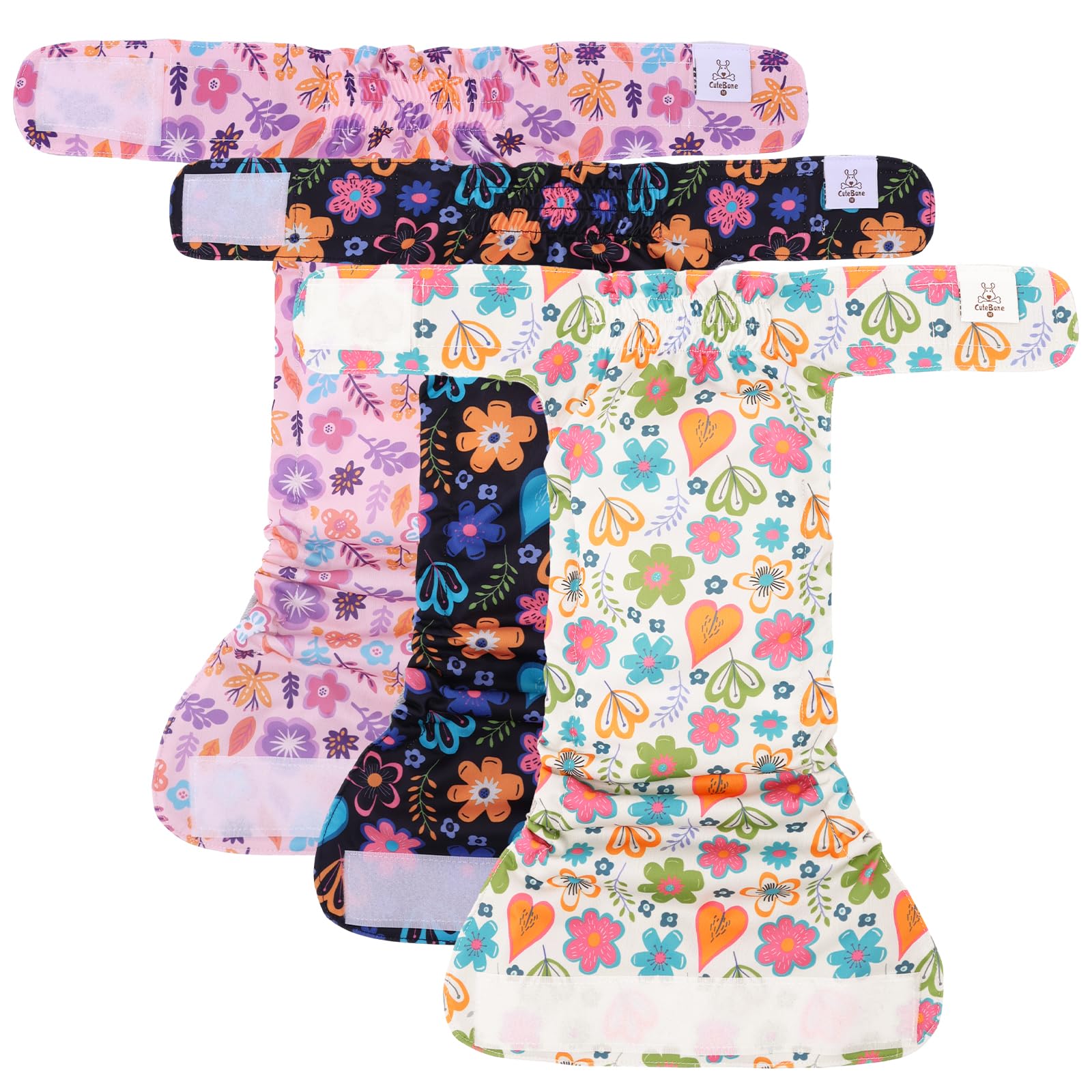 Cutebone Washable Dog Diapers Female No Tail Hole 3 Pack Reusable Doggie Period Training Pants For Docked-Tail Frenchie French Bulldog Boston Terrier Without Tail Wwd19M