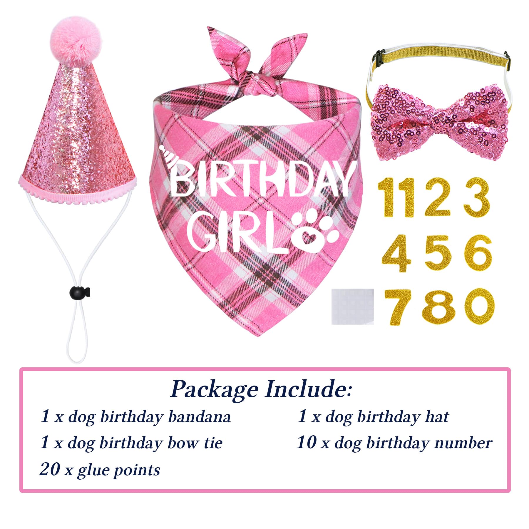 STMK Dog Birthday Outfits, Multi Size Dog Birthday Hat Dog Birthday Girl Bandana Bow Tie Birthday Numbers for Large Extra Large