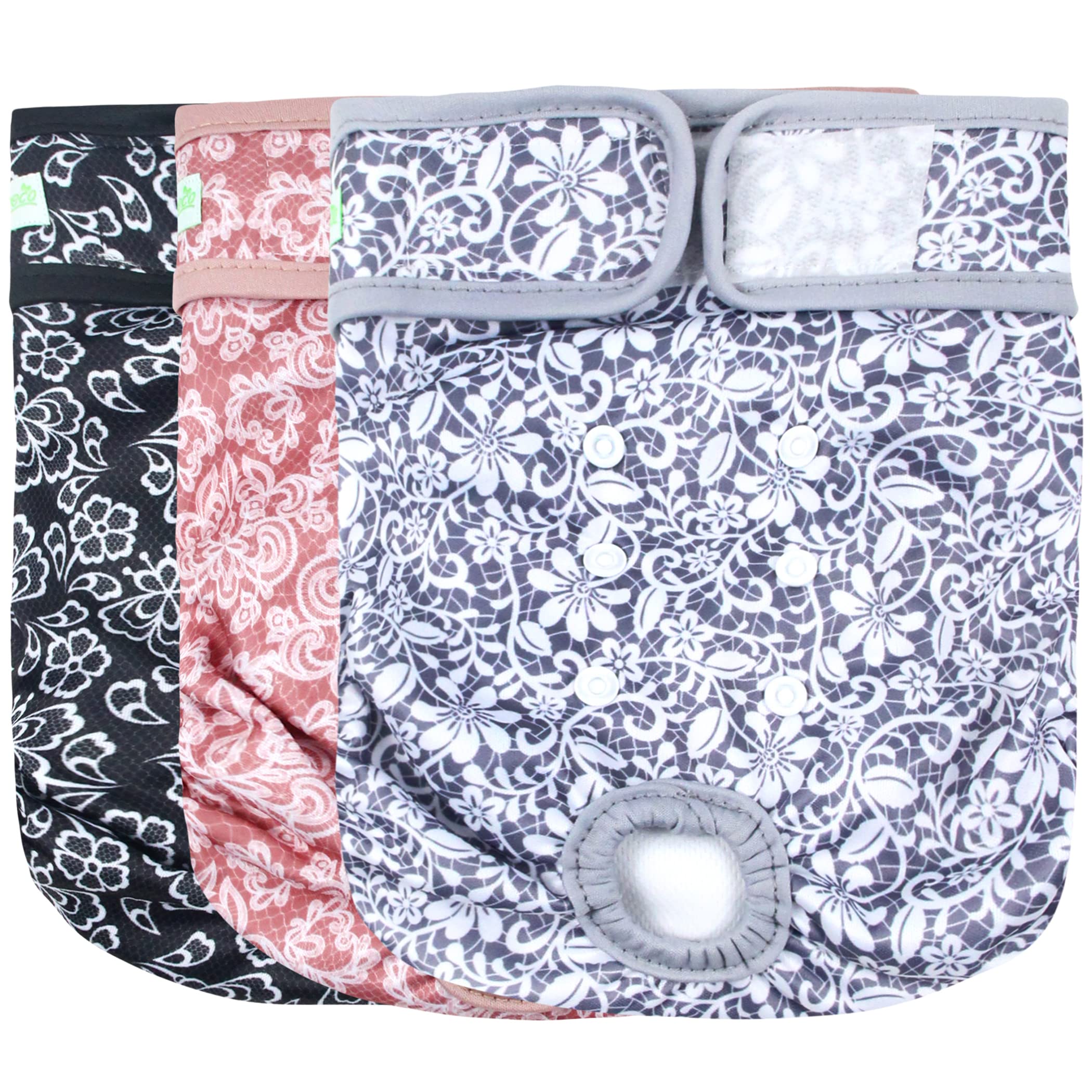wegreeco Luxury Washable Reusable Dog Diapers (Stylish Pattern) - Female Dog Diapers, Doggie Diapers, 3 Pack (Lace, Small)