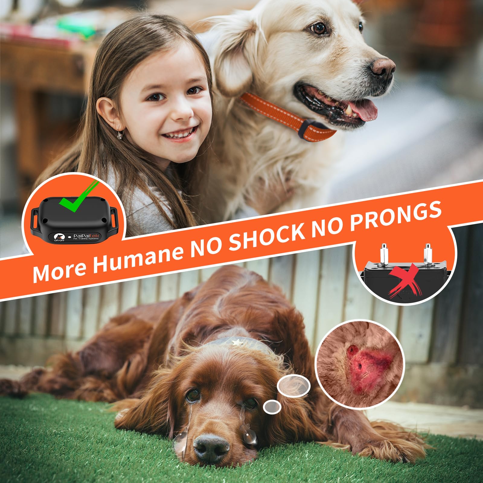 PaiPaitek Dog Vibration Collar with Controller No Shock, 3300ft Waterproof Training Dog Collar Beep and Vibrate Only, Security L