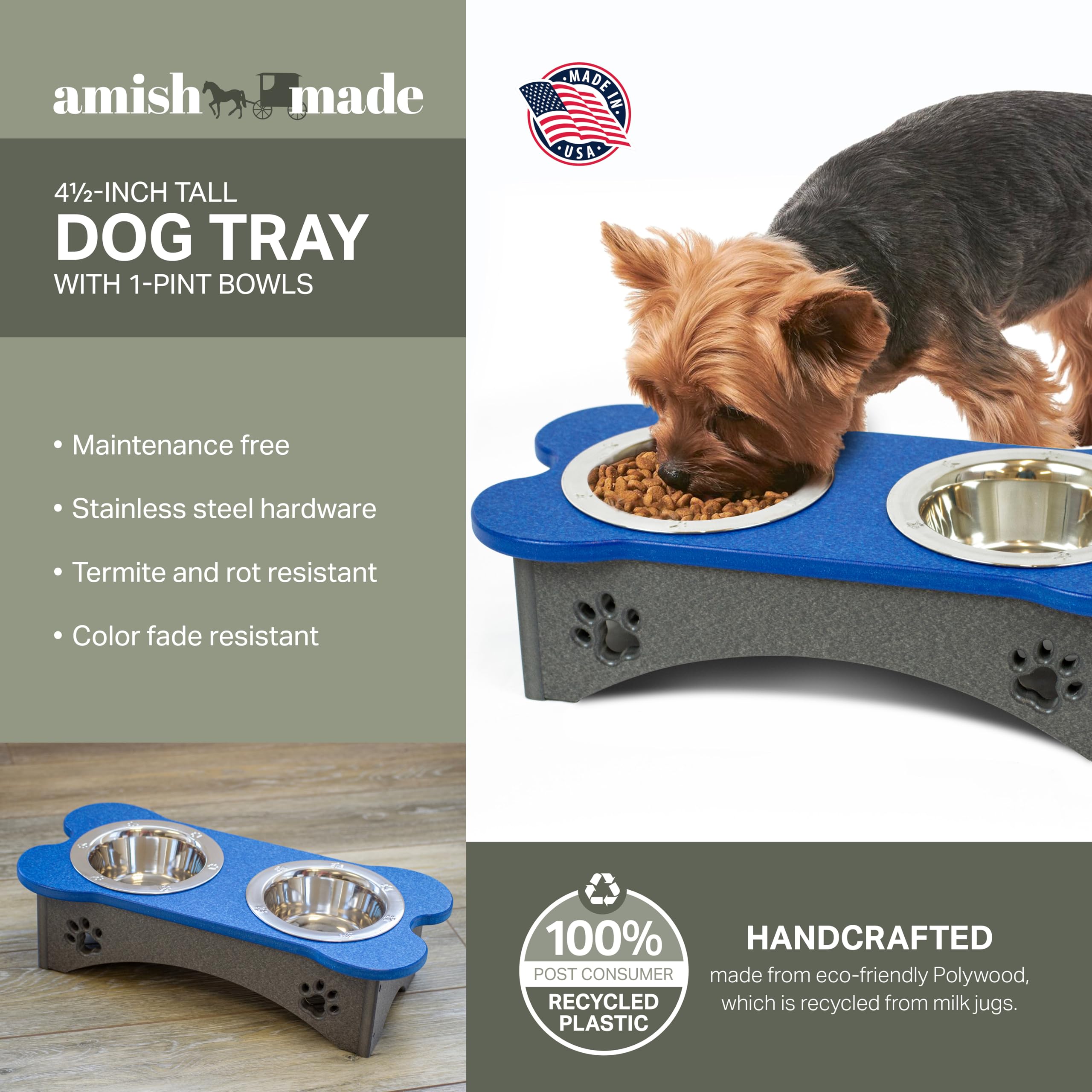 High Double Water and Food Bowls Made of High Density Poly Resin for Small Dogs