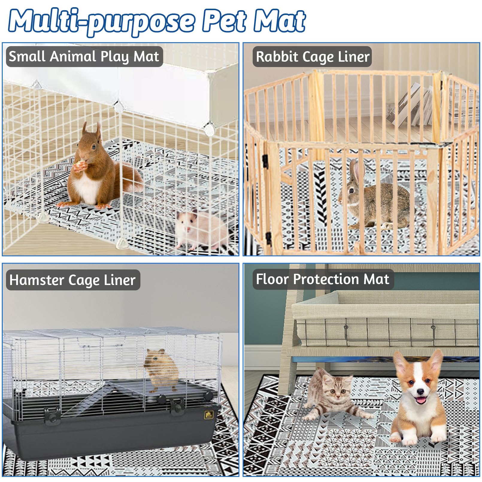Kathson Rabbit Cage Liner 79' X 47' Washable Dog Pads Large Floor Mat Non-Slip Pet Training Pad Reusable Dog Pads Play Pen Mat
