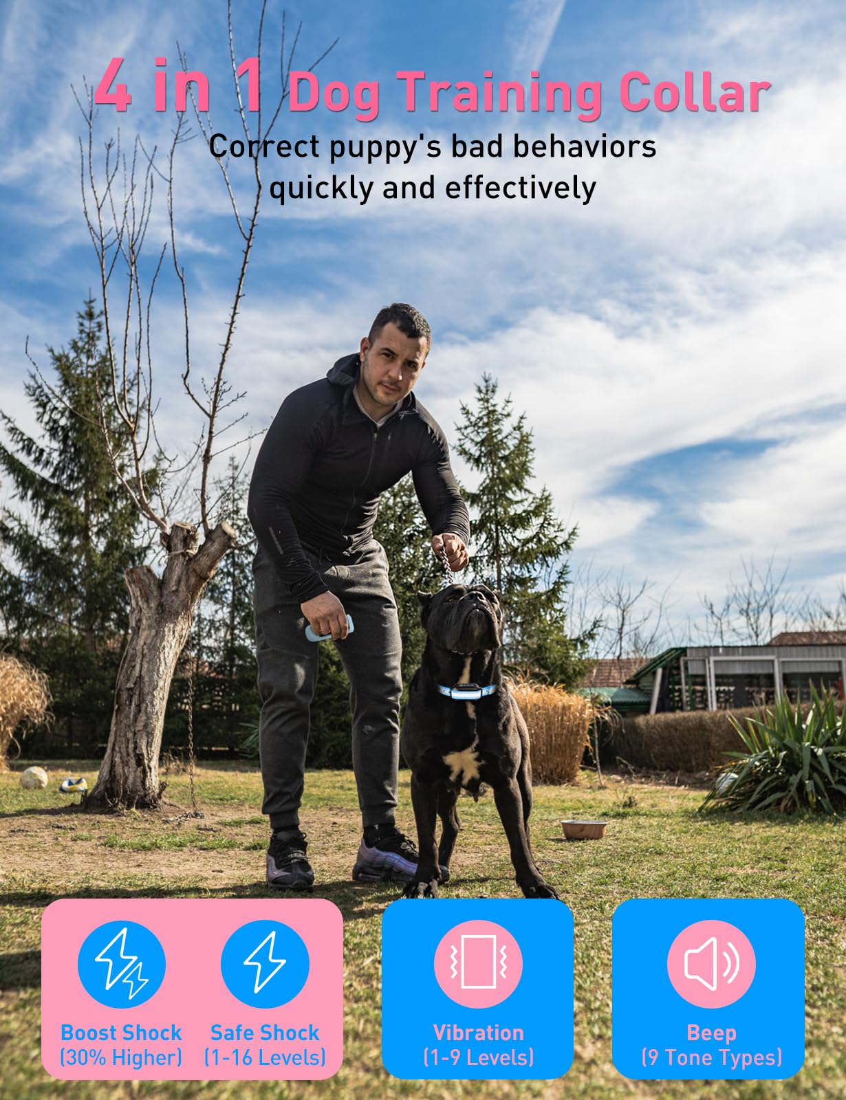 Peture Dog Training Collar for 2 Dogs (10-120lbs) 3300Ft IPX7 Waterproof Training Collar with Beep, Vibration, Static and Boost