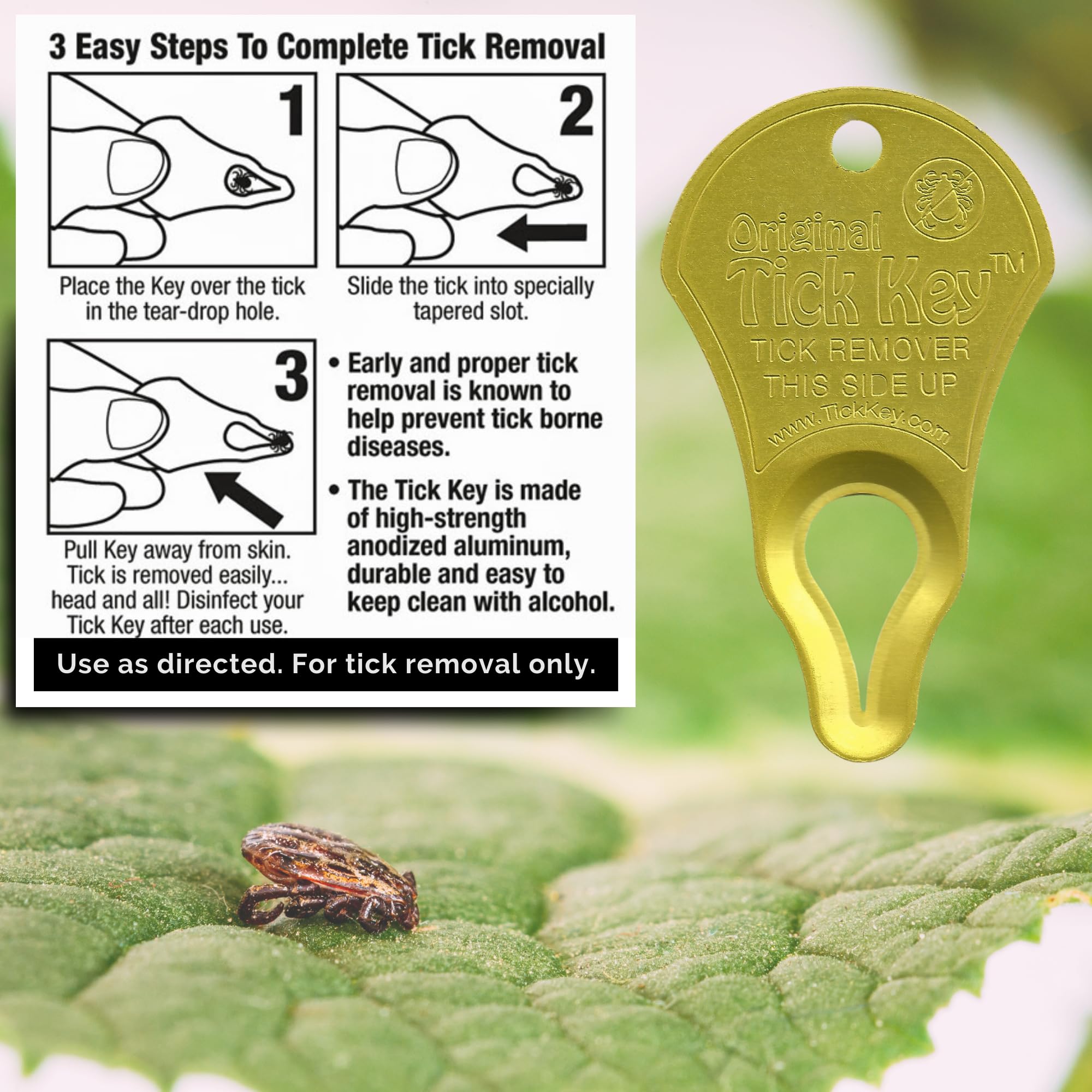 The Original Tick Key - Tick Detaching Device - Portable, Safe And Highly Effective Tick Detaching Tool (Yellow)