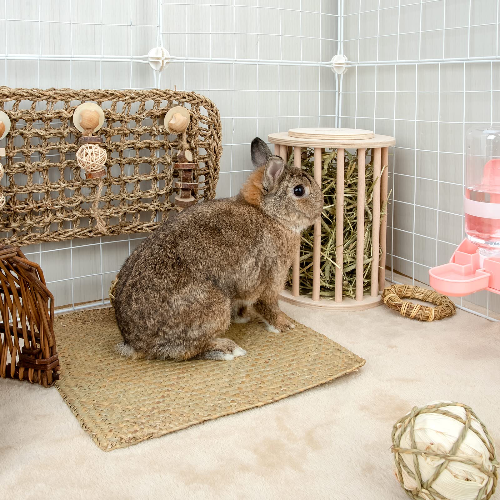 andwe Hay Feeder Less Wasted Wooden Food Feeding Rack for Rabbit Guinea Pig Chinchilla - Standing Pet-self Feeding Hay Manage