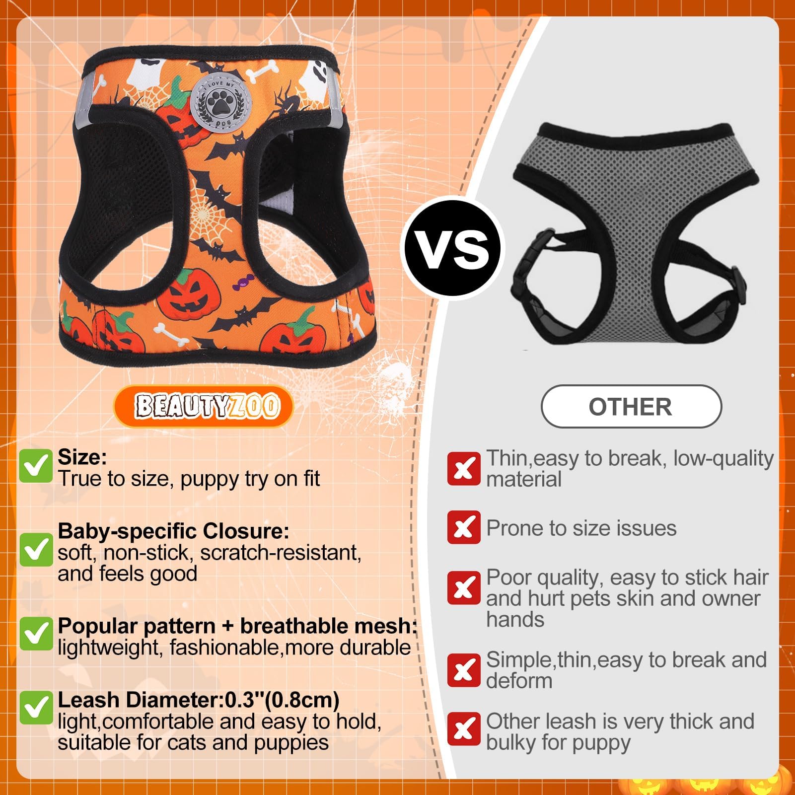 BEAUTYZOO Step in Dog Harness and Leash Set,Floral Pattern Reflective Dog Harness No Pull No Choke Puppy Harness for Small Dogs