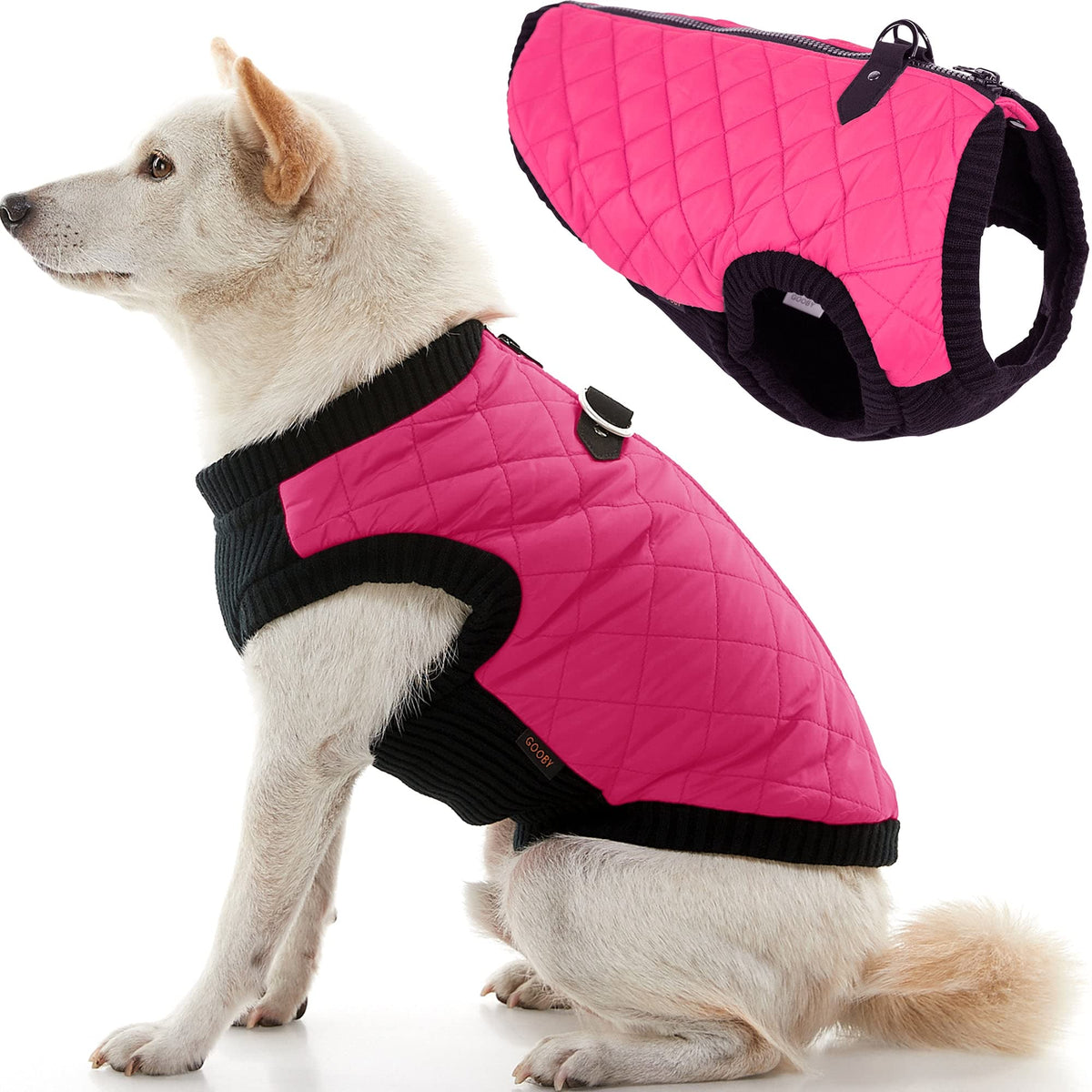 Gooby Fashion Vest Dog Jacket - Pink, X-Small - Warm Zip Up Dog Bomber Vest With Dual D Ring Leash - Winter Water Resistant Small Dog Sweater - Dog Clothes For Small Dogs Boy Or Medium Dogs