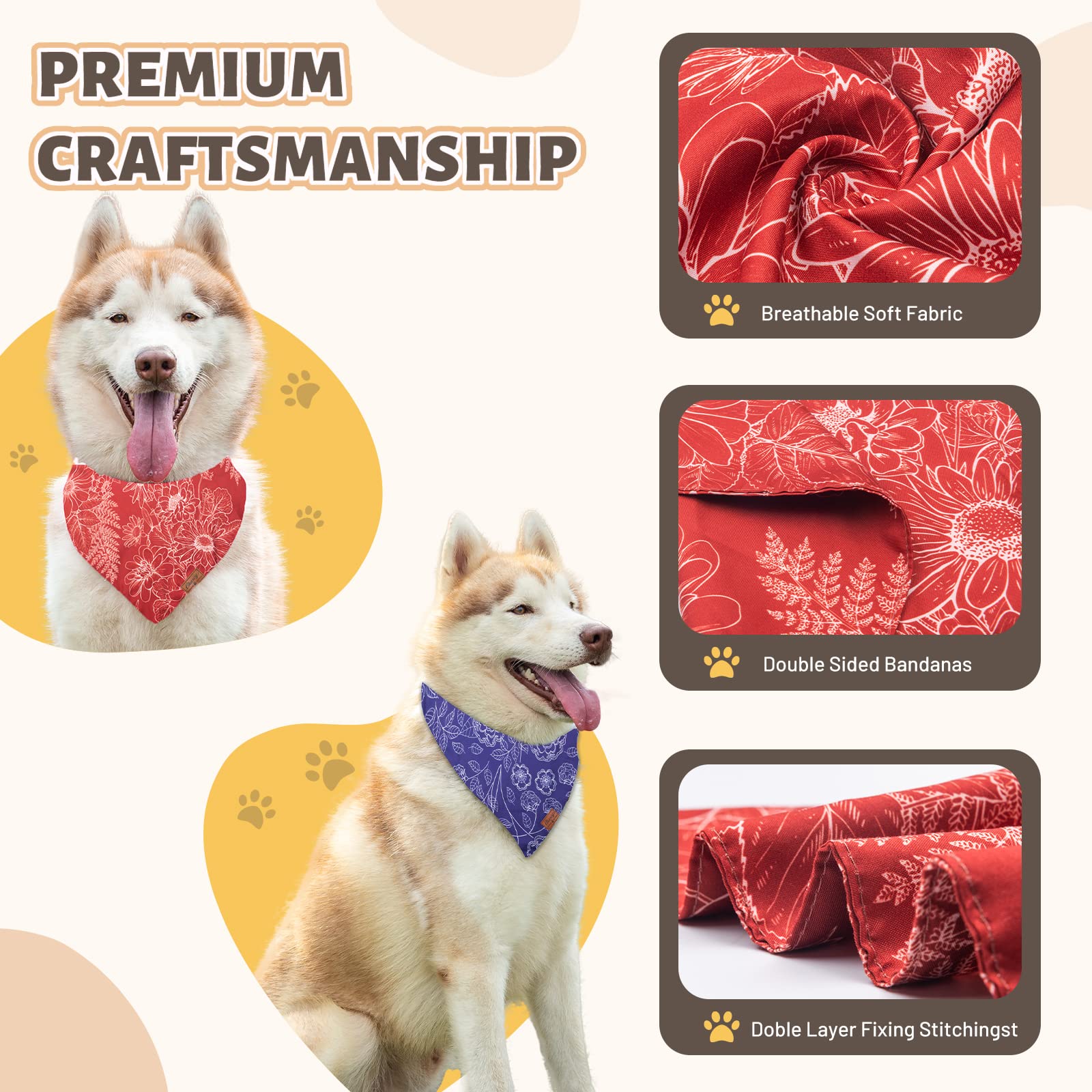 Charcy Dog Bandanas 4 Pack, Fall Dog Bandana Boy Girl For Holiday Birthday, Adjustable Durable Dog Scarf, Unique Design - Chrysa