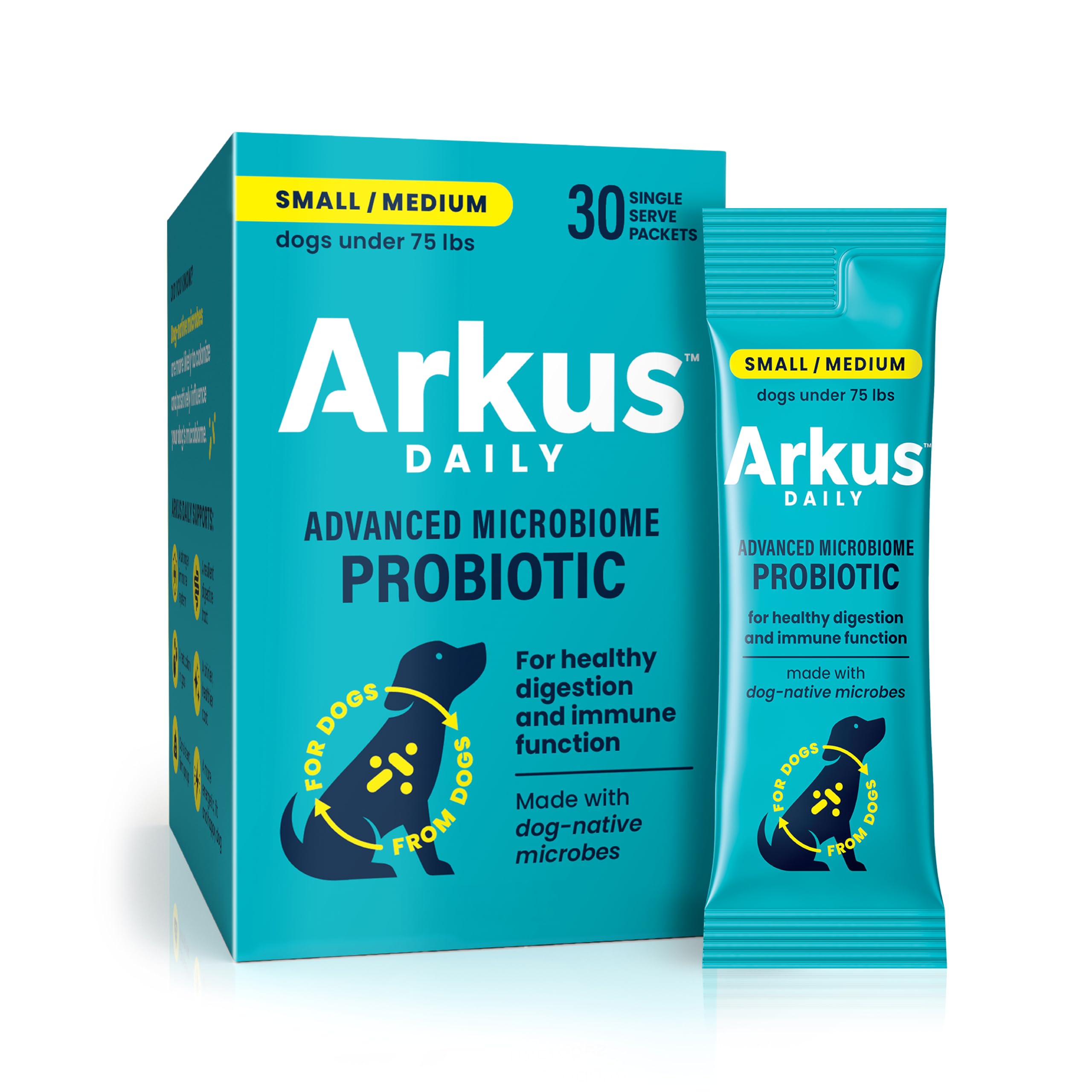 ARKUS Daily Small/Medium Dog Probiotic, the Only Product Made with Microbes Native to the Gut of Healthy Dogs, Supports Better D