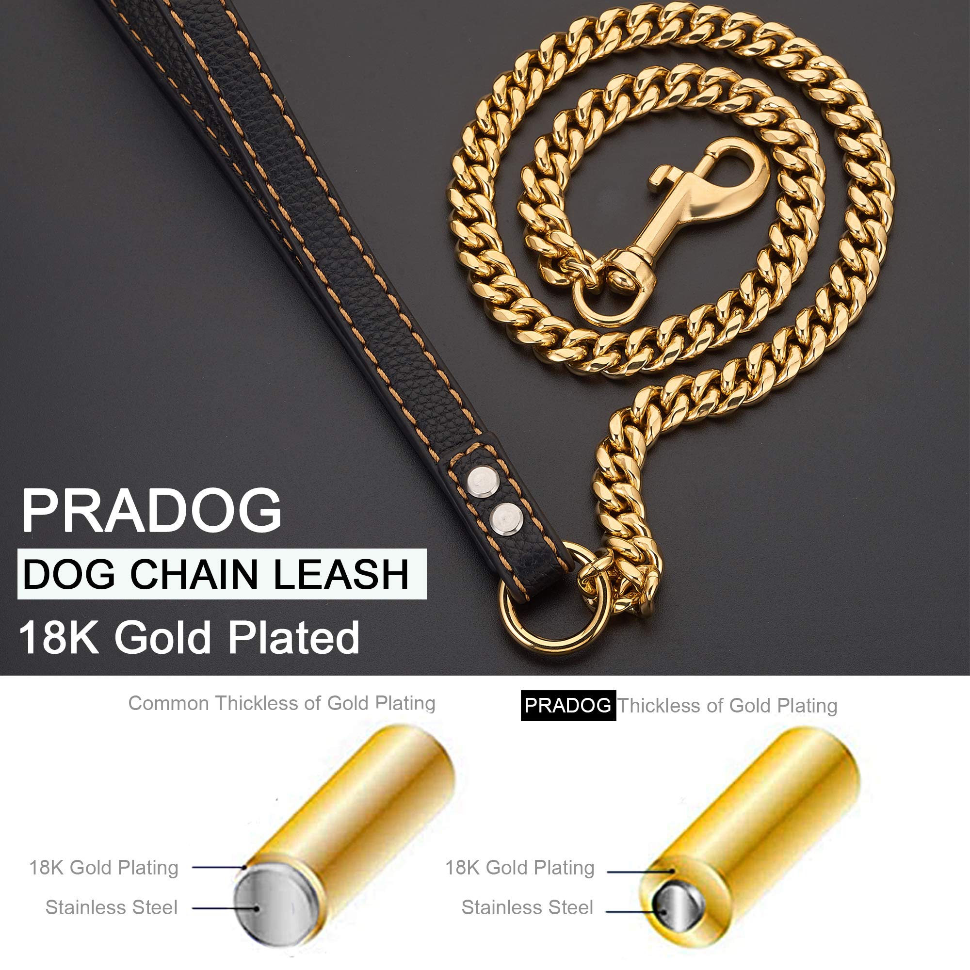 Pradog Chain Dog Leash Metal Chew Proof 12Mm Pet Leash Chain With Leather Padded Handle For Large Medium Small Dogs(Total Length Of 3Ft)
