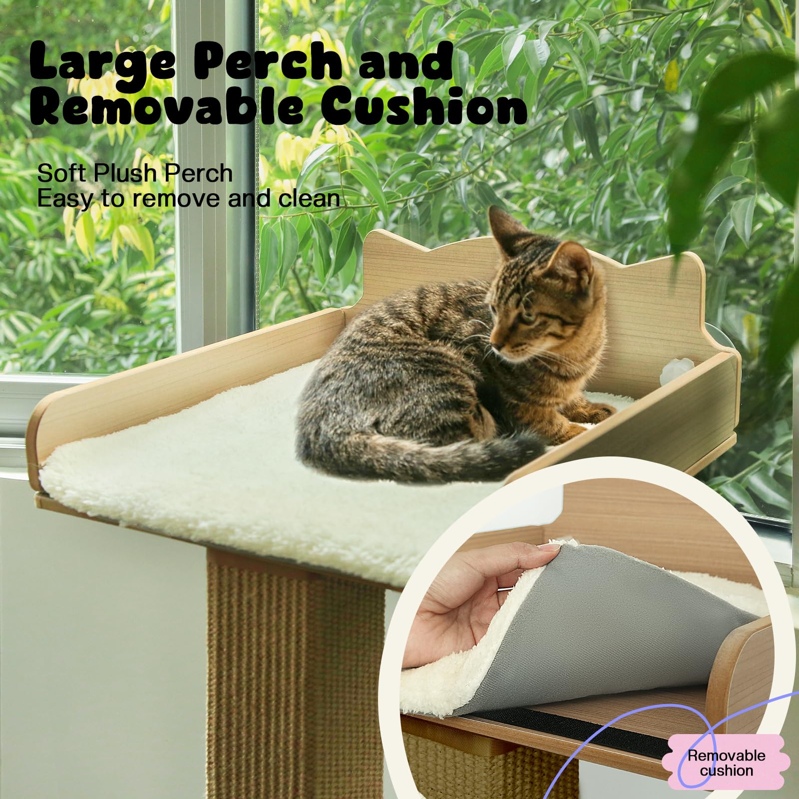 Cat Window Perch With Scratching Post, Cats Hammock For Window With 3 Suction Cups, Sisal Tall Cat Scratching Post With Extra-La