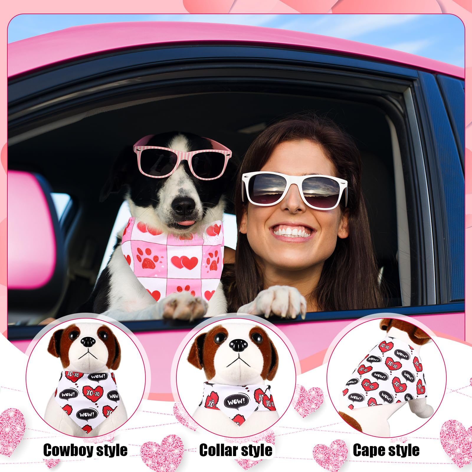 Aliceset 180 Pcs Valentine Dog Bandana Bulk Heart Bandanas For Dogs Adjustable Washable Pet Triangle Scarf Cute Red Pink Kerchie