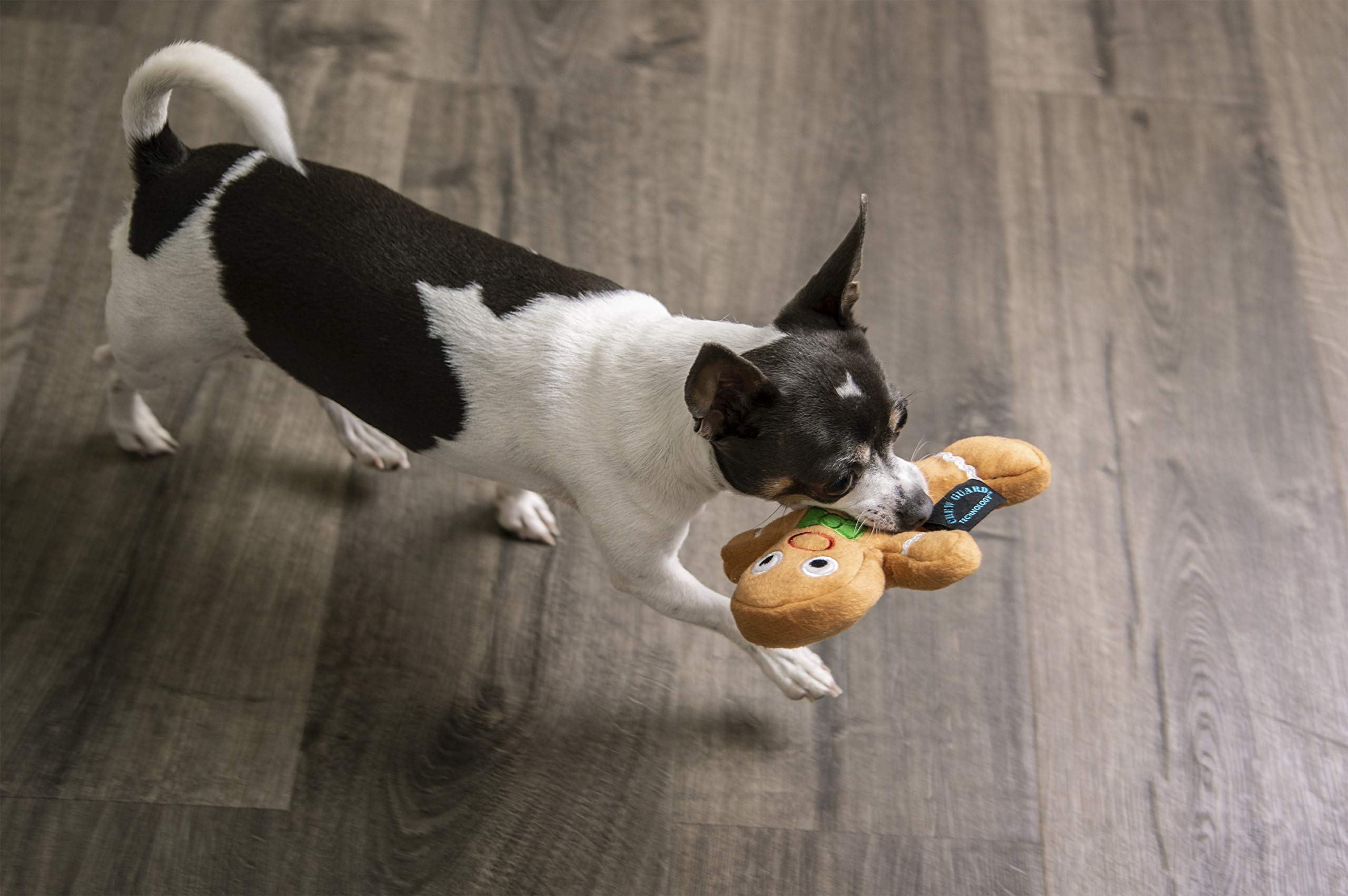 Godog Christmas Gingerbread Man Squeaky Plush Dog Toy, Chew Guard Technology - Brown, Small