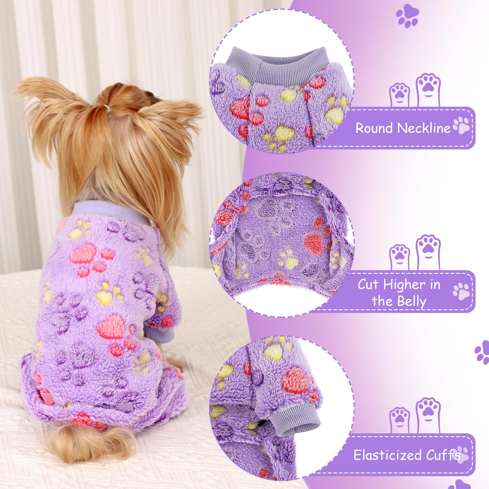 Kosiyi Dog Pajamas Fall Winter Fleece Dog Sweaters For Small Dogs Girl Boy, Lightweight Warm Paw Print Puppy Pajamas Soft Stretc