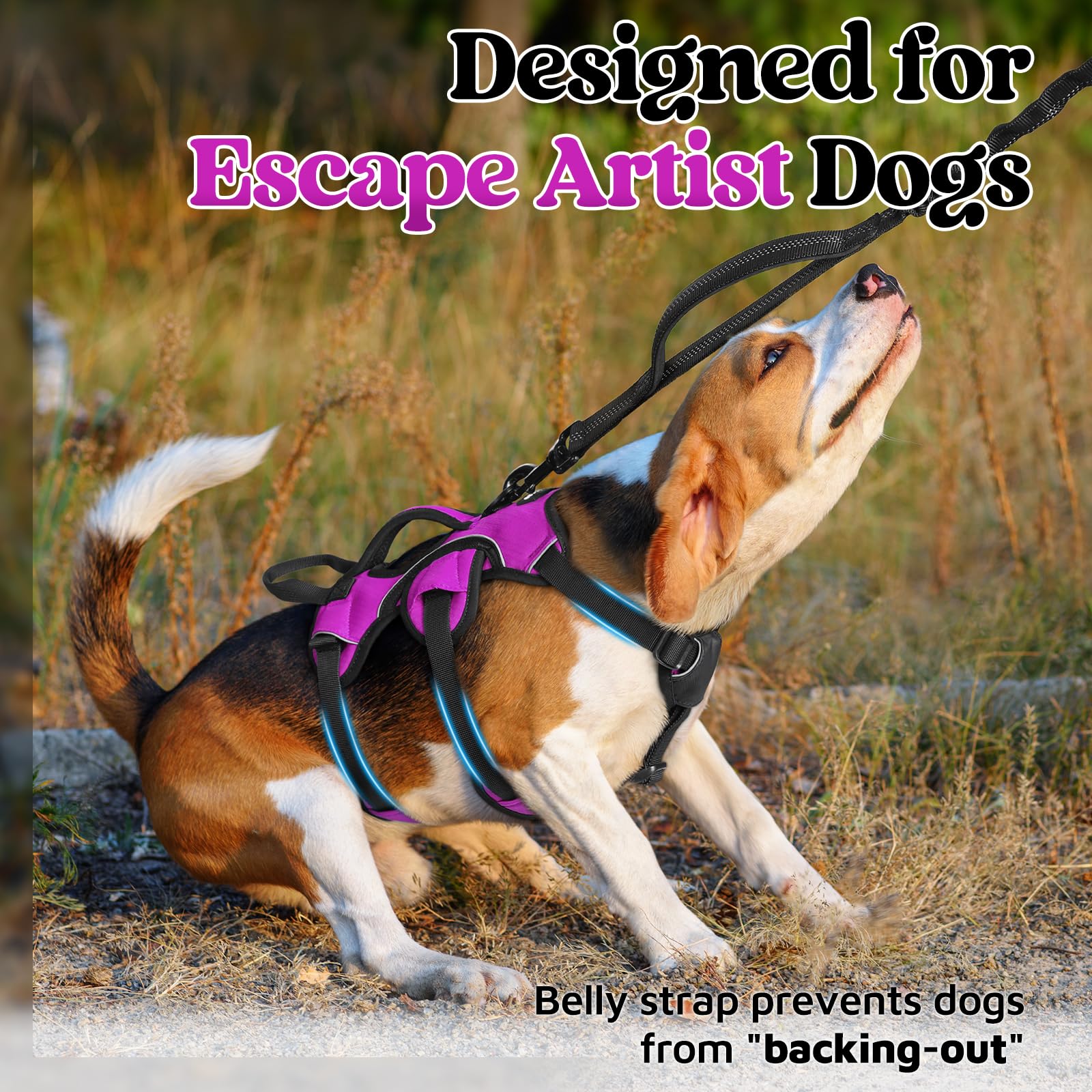 Rabbitgoo Escape Proof Dog Harness, Soft Padded Full Body Pet Harness, Reflective Adjustable No Pull Vest With Lift Handle And L