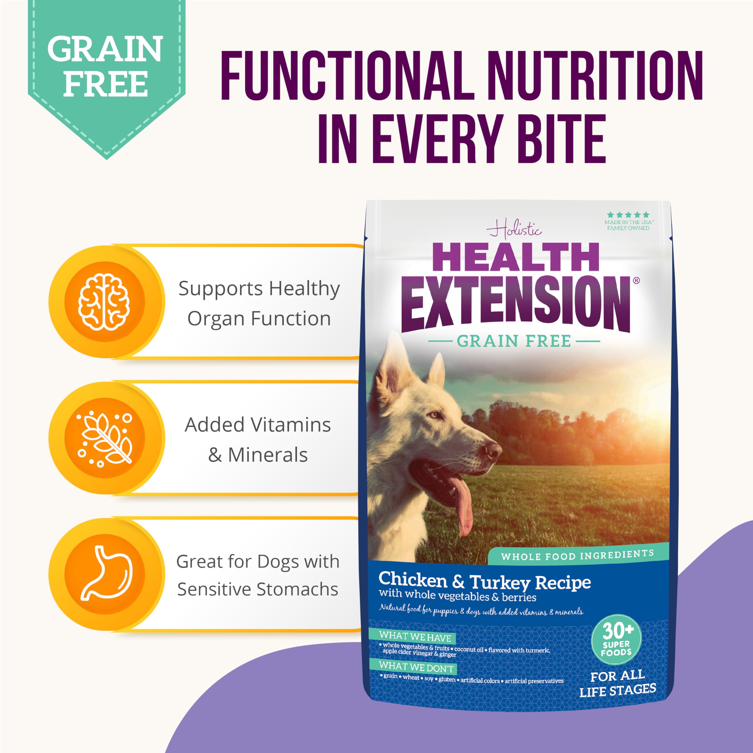Health Extension Grain Free Chicken & Turkey Dry Dog Food (4 lb / 1.81 kg) - Whole Foods Ingredients Formula with a Blend of Tur