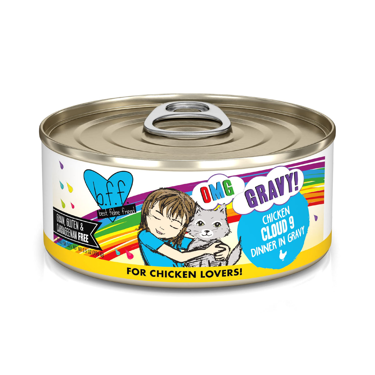 Weruva B.F.F. Omg - Best Feline Friend Oh My Gravy!, Chicken Cloud 9 With Chicken In Gravy, 5.5Oz Can (Pack Of 8)