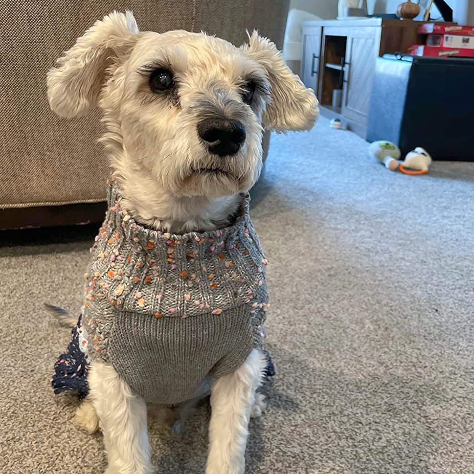 Kyeese Dog Sweater Color Block With Fuzzy Thread Knitted Turtleneck Dog Knitwear With Dots In A Variety Of Colors For Medium Dog