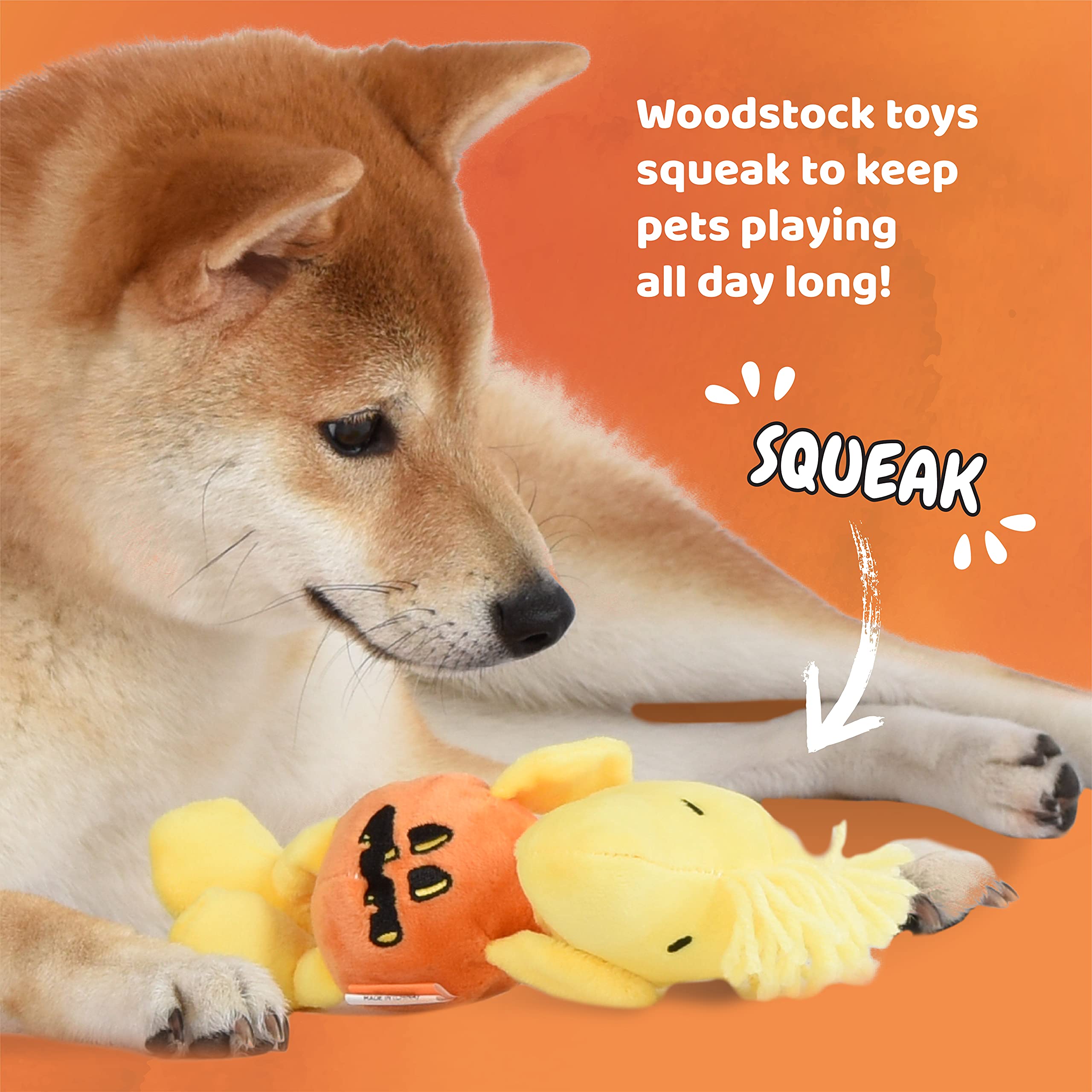 Peanuts For Pets 6 Inch Halloween Woodstock Pumpkin Plush Dog Toy With Squeaker, Small Dog Toy | Fabric Woodstock Yellow Plush Dog Toy | Squeaky Dog Toys And Stuffed Dog Toys For All Dogs