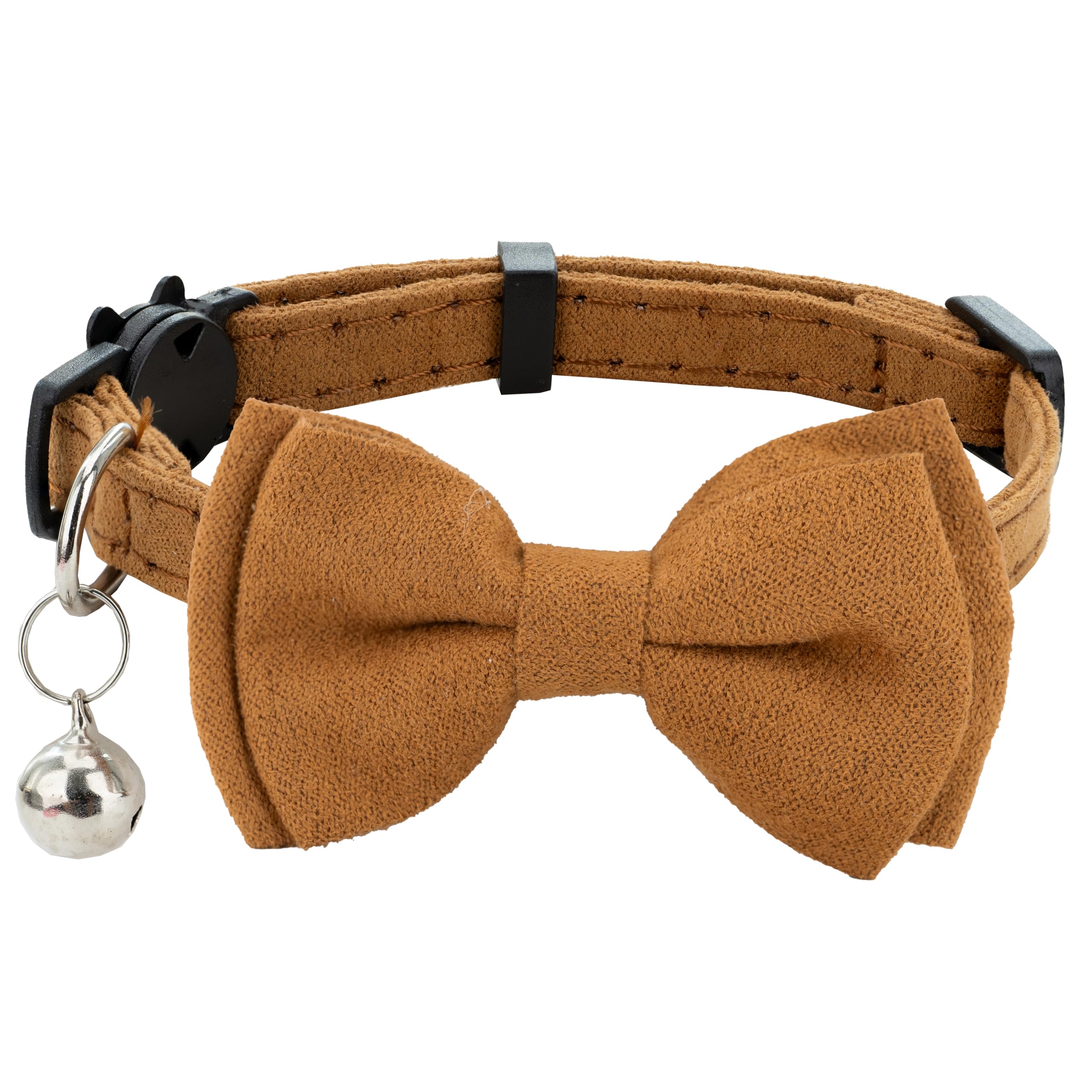 Gyapet Cat Collar With Bell Breakaway Kitten Small Puppy Safety Bow Tie Solid Wedding Basic Color [1Pc] Khaki