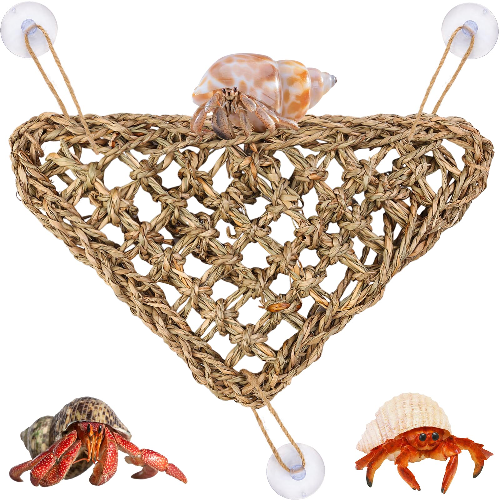 Fwunyvn Hermit Crab Climbing Toys,Lizard Seagrass Mat,Hermit Crab Hammock With Suction Cups,Hermit Crab Supplies Decor Habitat,S