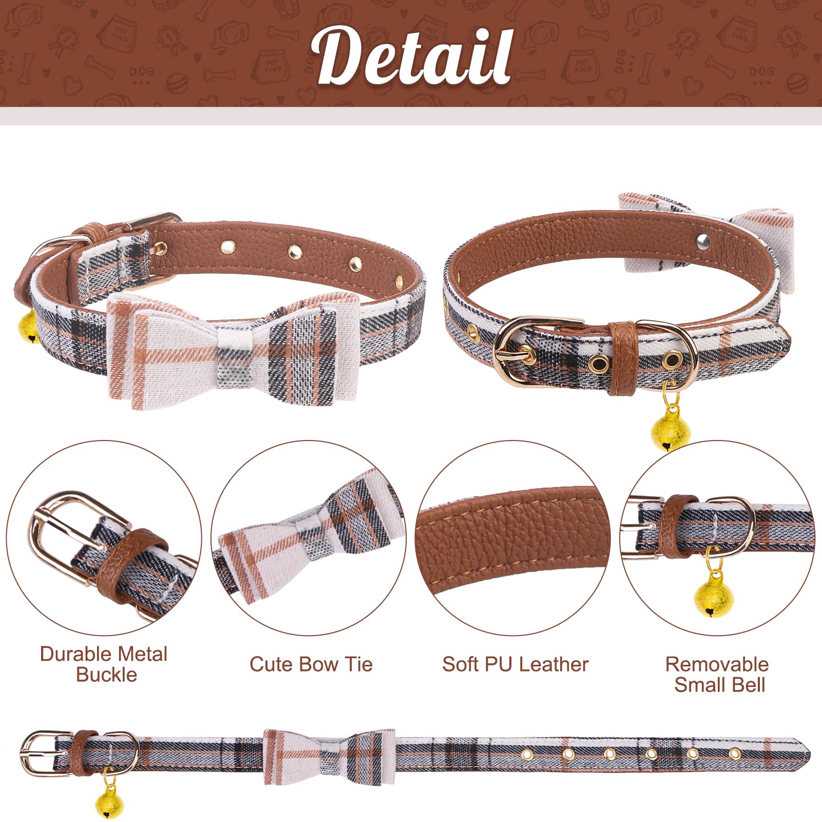 Expawlorer Puppy Collar And Leash Set - Classic Plaid Small Dog Collar With Bow Tie, Cute Dog Collar And Leash Set, Adjustable D