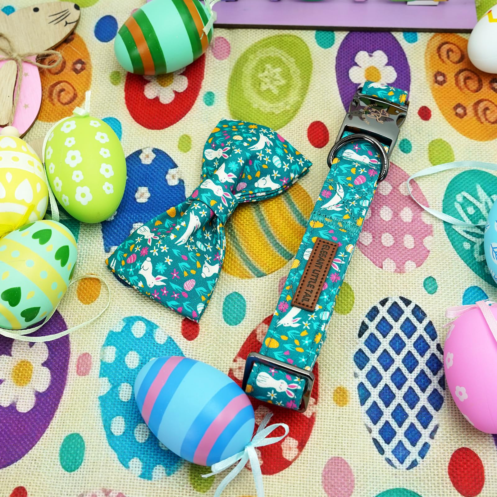 Elegant Little Tail Easter Dog Collar, Bunny Print Puppy Collars With Bow Girl Boy Pet Collar Bowtie Spring Holiday Pet Collars