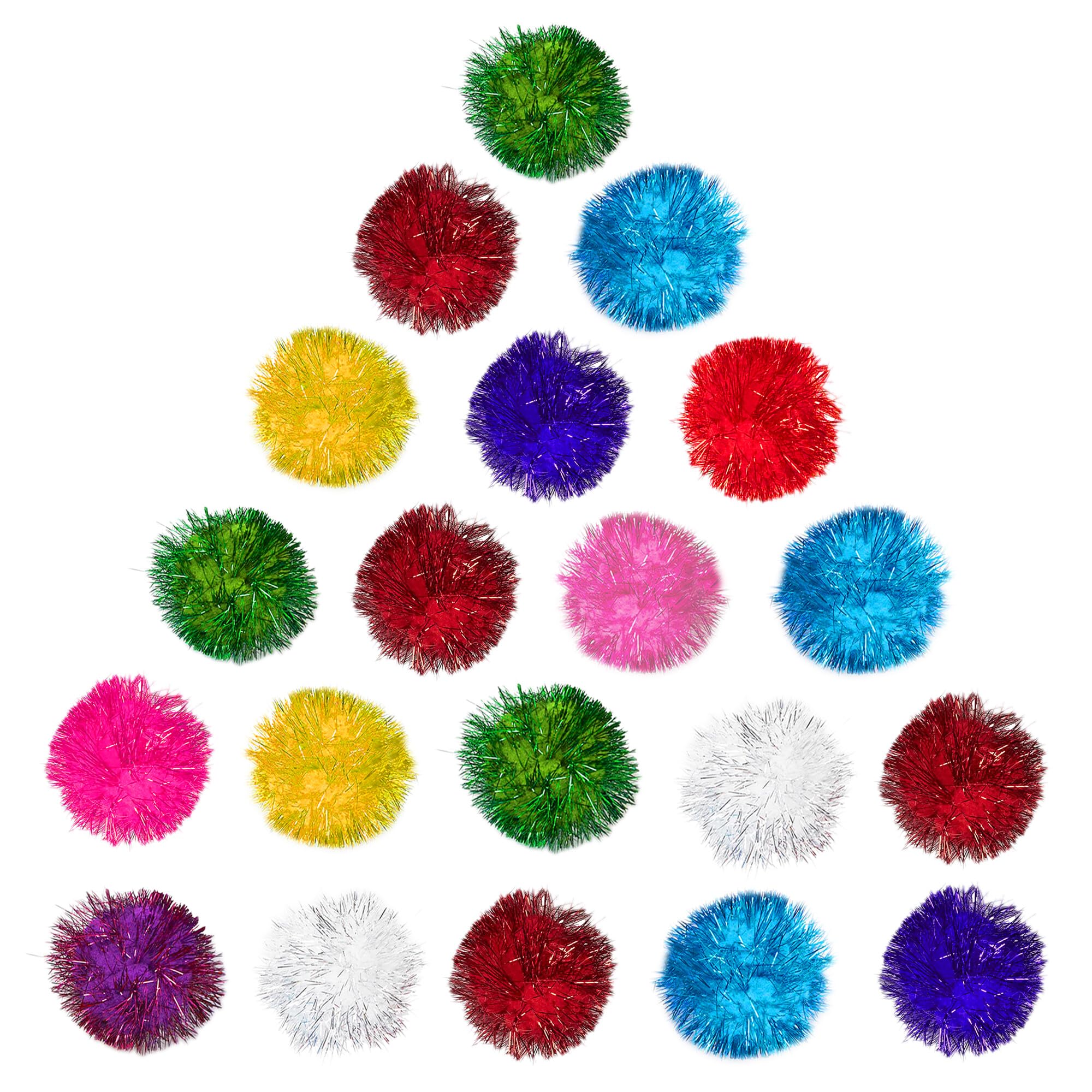 Sungrow Cat Pom Pom Balls, 20 Multi-Colored Shiny Enrichment Tinsel Pom Poms, 1    Tight Woven Yarn, Fuzzy Flash Balls For Indoo