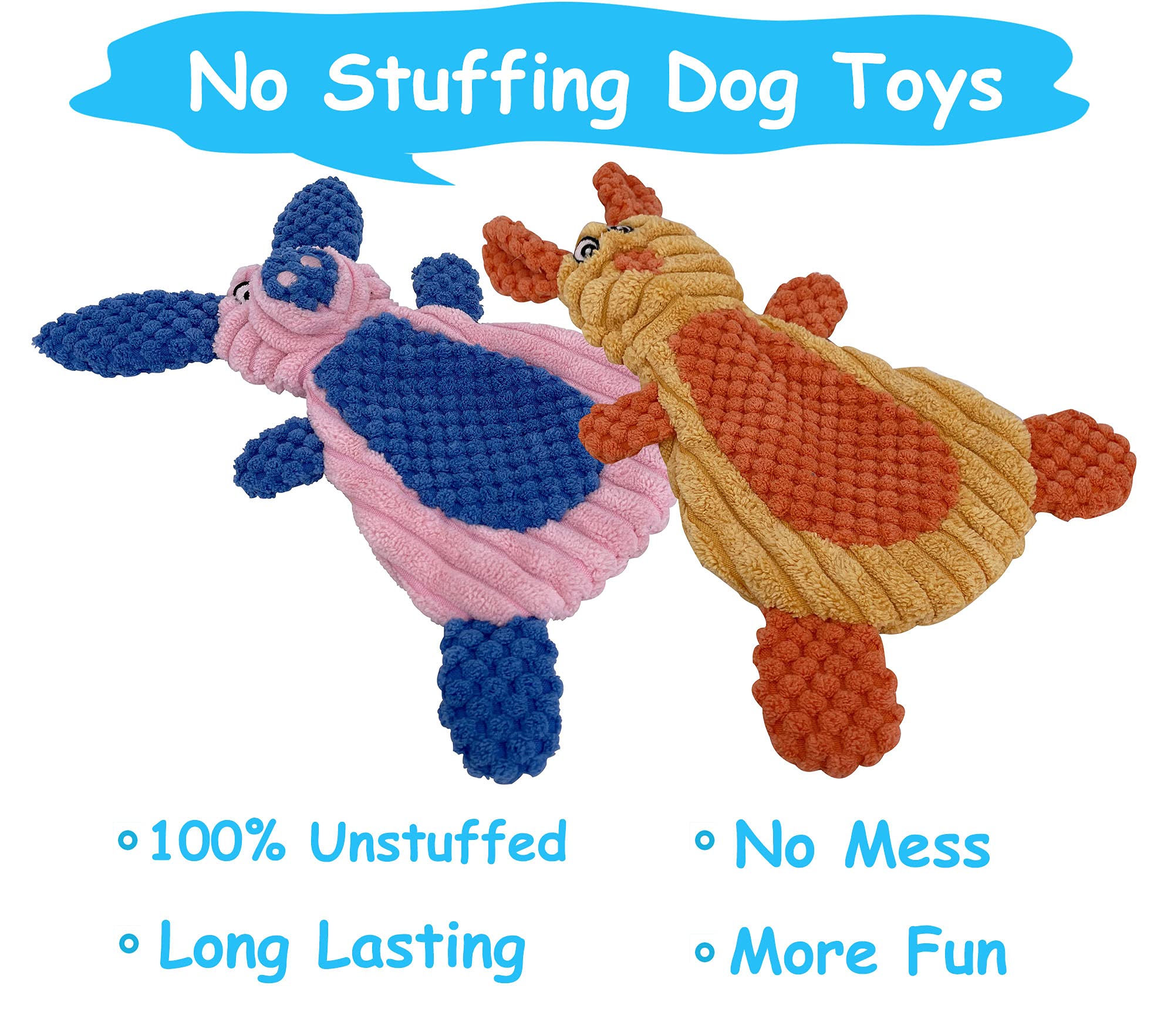 Comtim No Stuffing Crinkle Dog Toys 2 Pack Durable Dog Chew Toys Unstuffed Squeaky Dog Toys For Small Dogs And Puppies