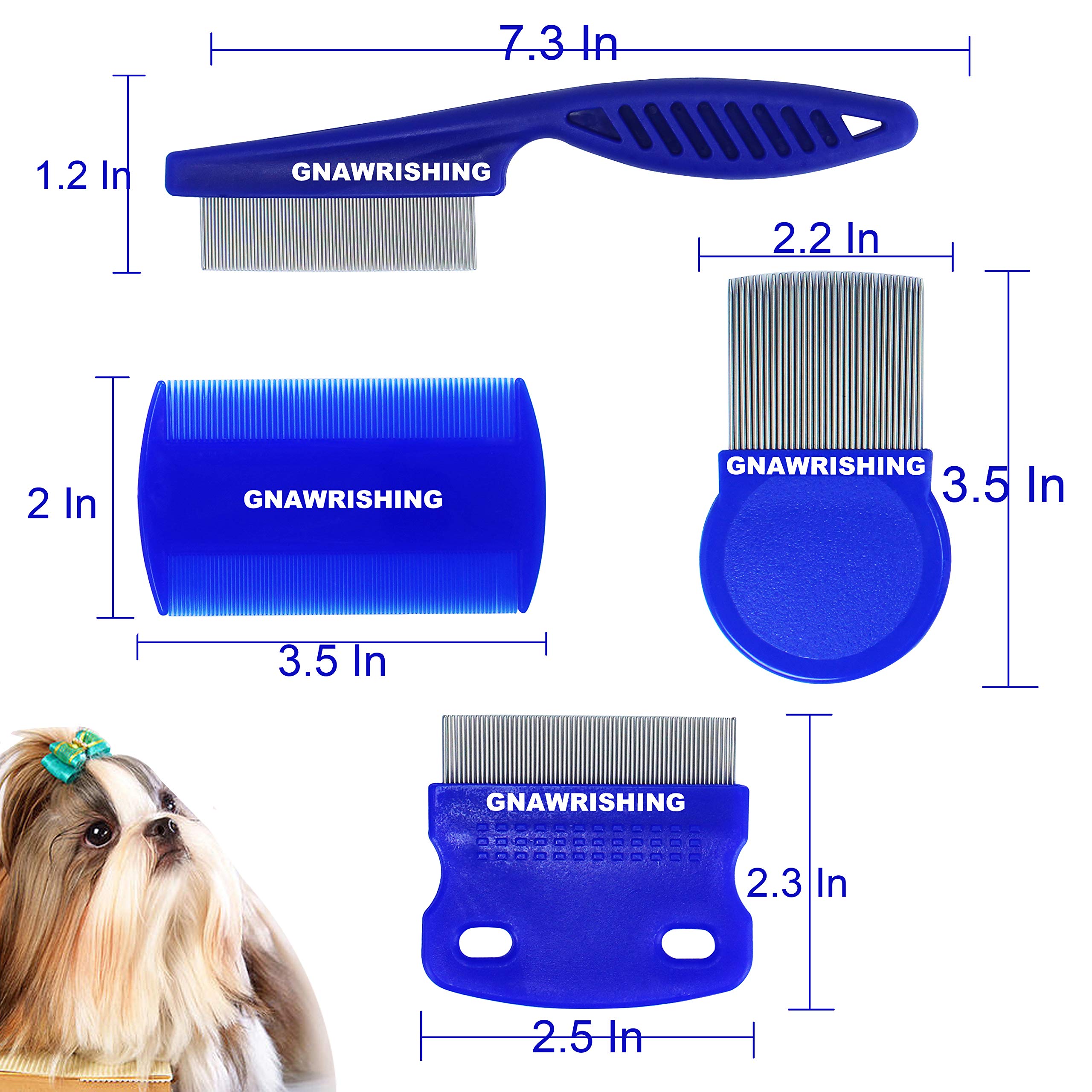 GNAWRISHING 4Pcs Flea Comb Set for Dogs & Cats - High Strength Teeth, Pet Tear Stain Remover, Effective Float Hair Remover