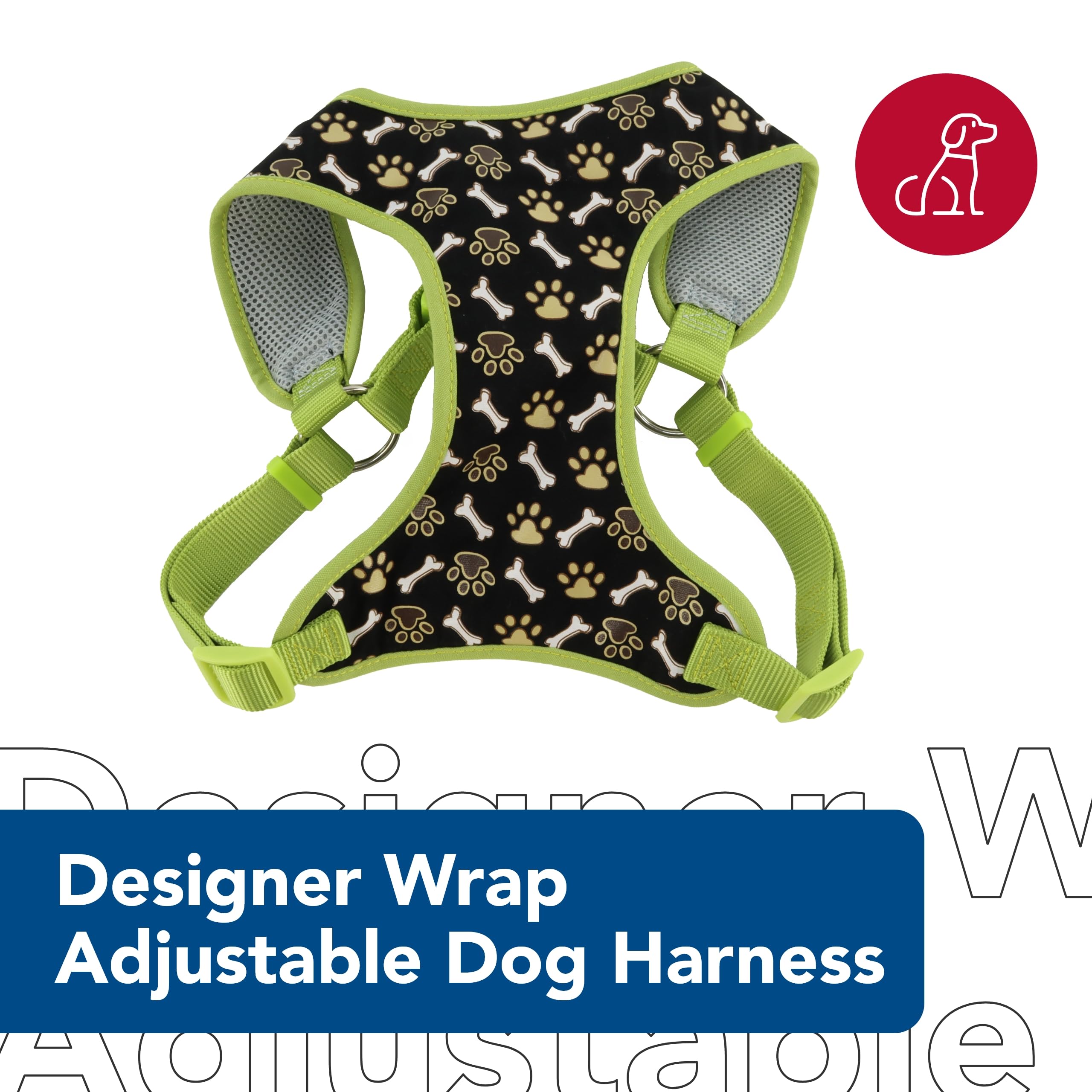 Coastal Pet Ribbon Designer Wrap Adjustable Dog Harness - Large & Small Dog Harness - Breathable Mesh Harness For Dogs Pet Supplies For Dogs - Brown Paws & Bones, 5/8' X 16-19'