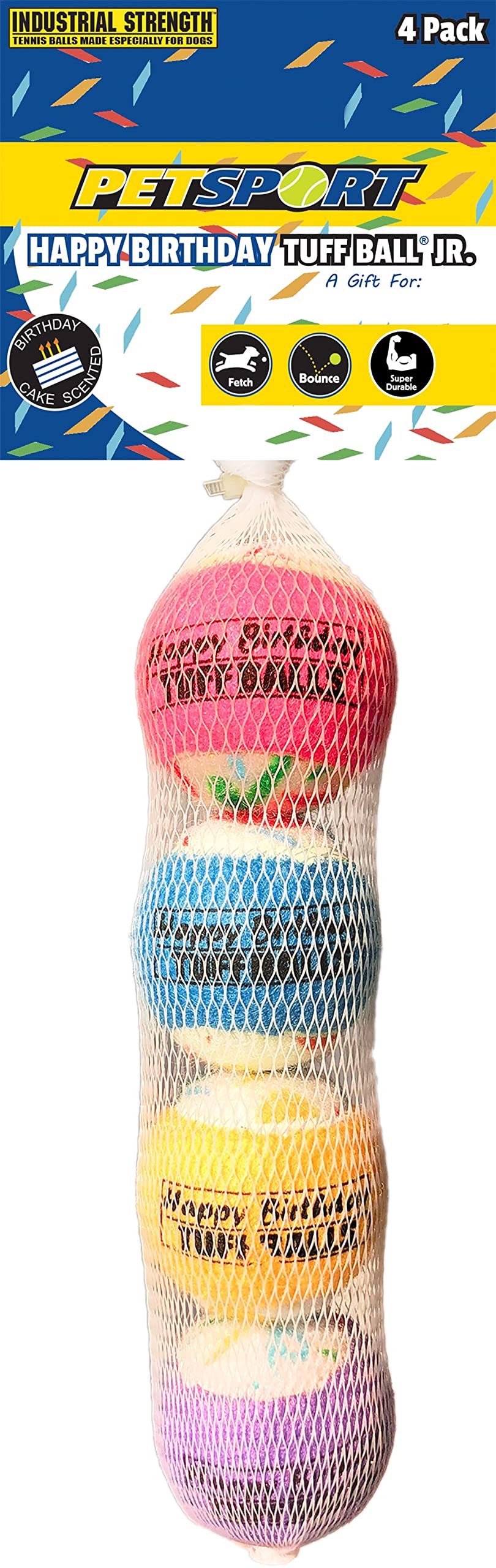 Petsport Jr. Happy Birthday Tuff Balls (1.8' Happy Birthday Tuff Balls Jr 4Pk)