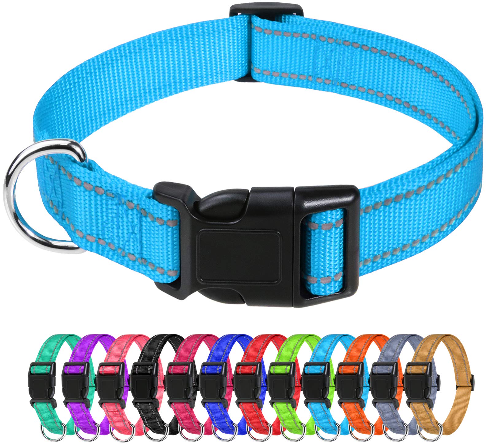 Tagme Reflective Nylon Dog Collars, Adjustable Classic Dog Collar With Quick Release Buckle For Large Dogs, Sky Blue, 1.0' Width