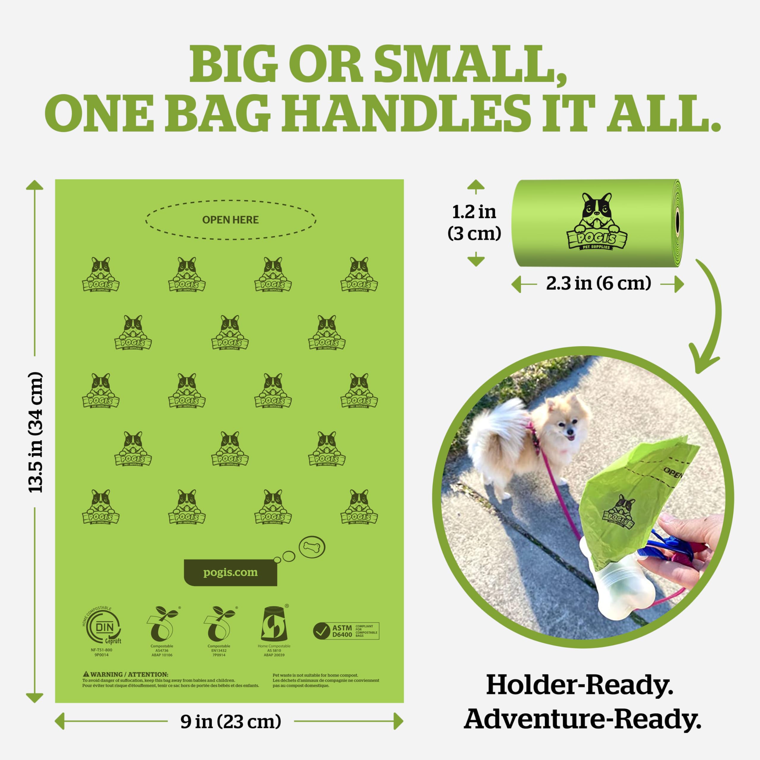 Pogis Compostable Poop Bags - Leak-Proof, Extra-Large, Made with Plants - 9 Rolls (135 Bags)