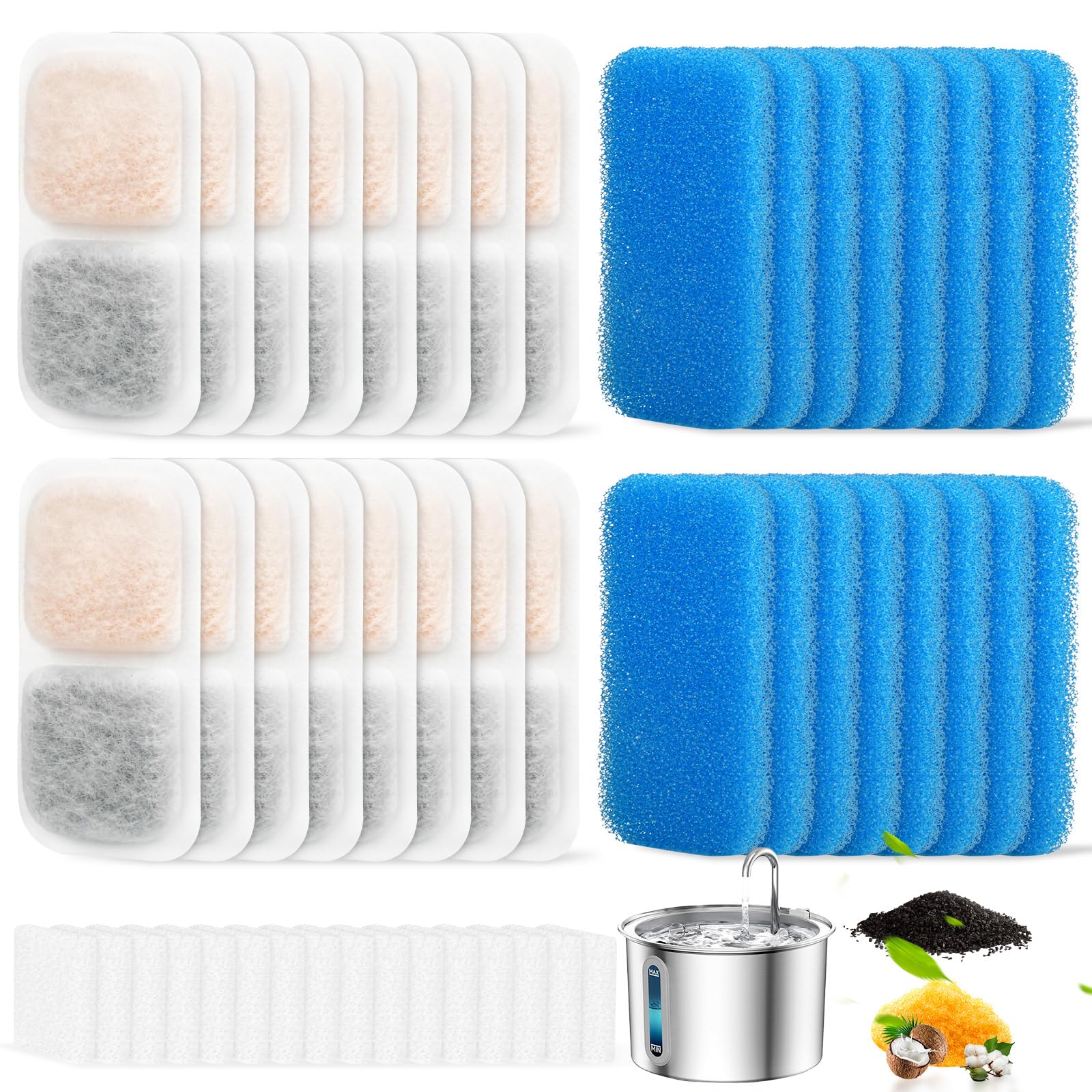16 Sets Cat Water Fountain Filter Compatible With Oneisall 67Oz/2L Stainless Steel Cat Water Fountain, Activated Carbon Ion Resi