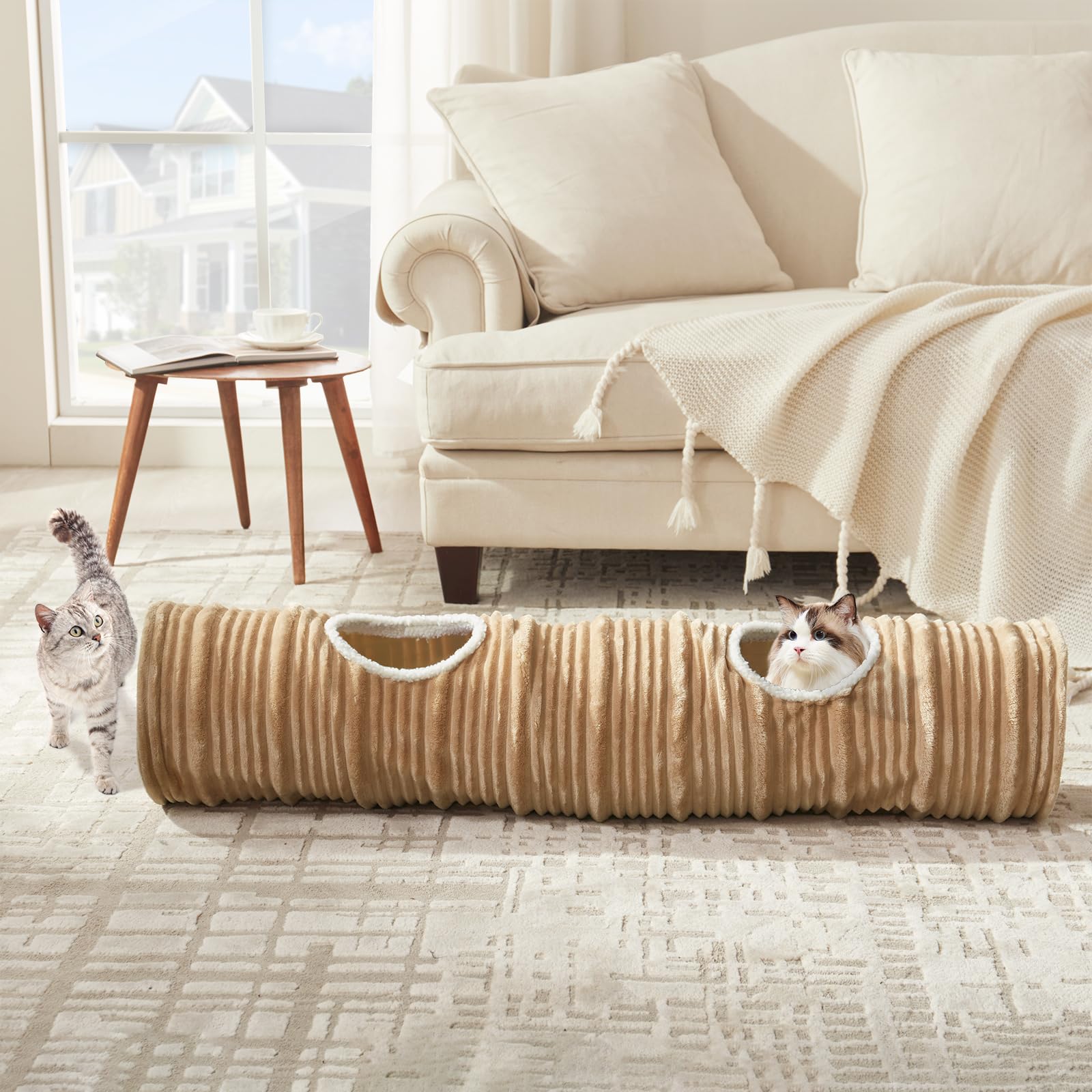 Cat Tunnel for Indoor Cats,Cats Toys Collapsible Tunnel Straight Tube with a Fun Ball and 2 Holes,Cat Play Tunnels,for Rabbits, 