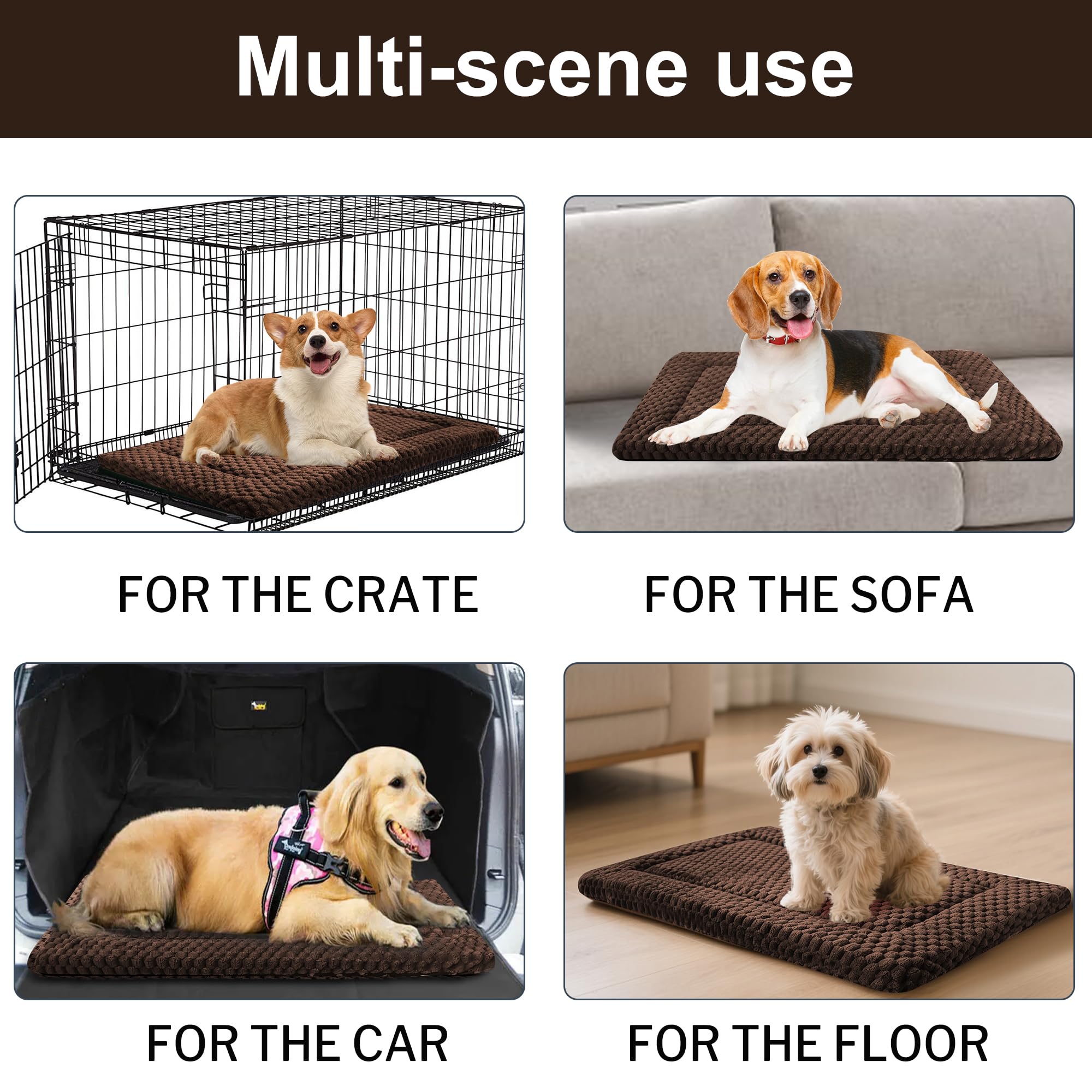 Dog Bed Crate Mat, Soft Durable Washable Anti-Slip Kennel Pad for Dogs & Cats, Reversible (Dark Brown, S(24*18*1.5))