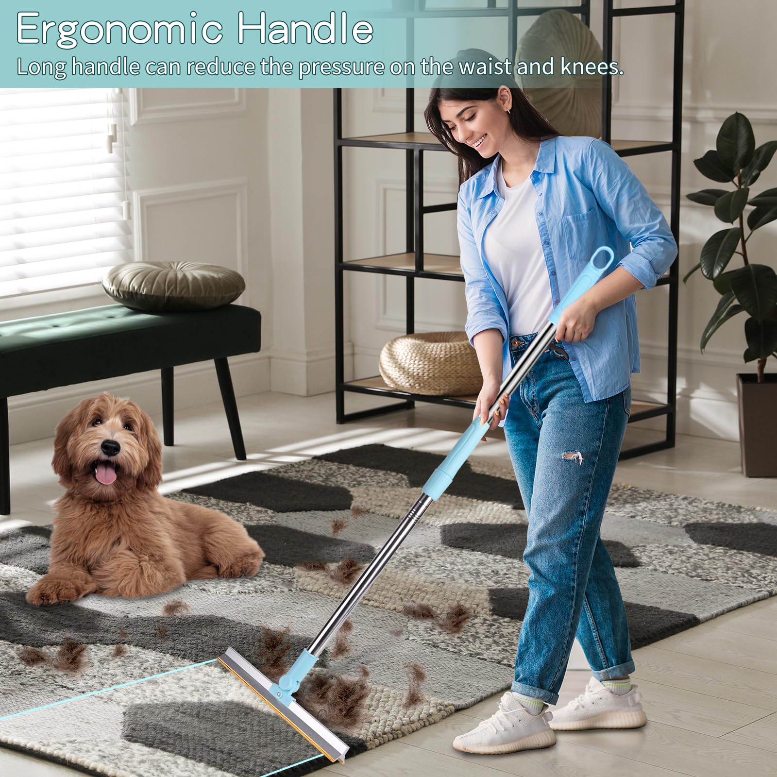 4 Packs Pet Hair Remover Set, Retractable Carpet Scraper Rake, 180Rotating Dog Shedding Cleaner Tool,Extra-Wide & Metal Edge Of