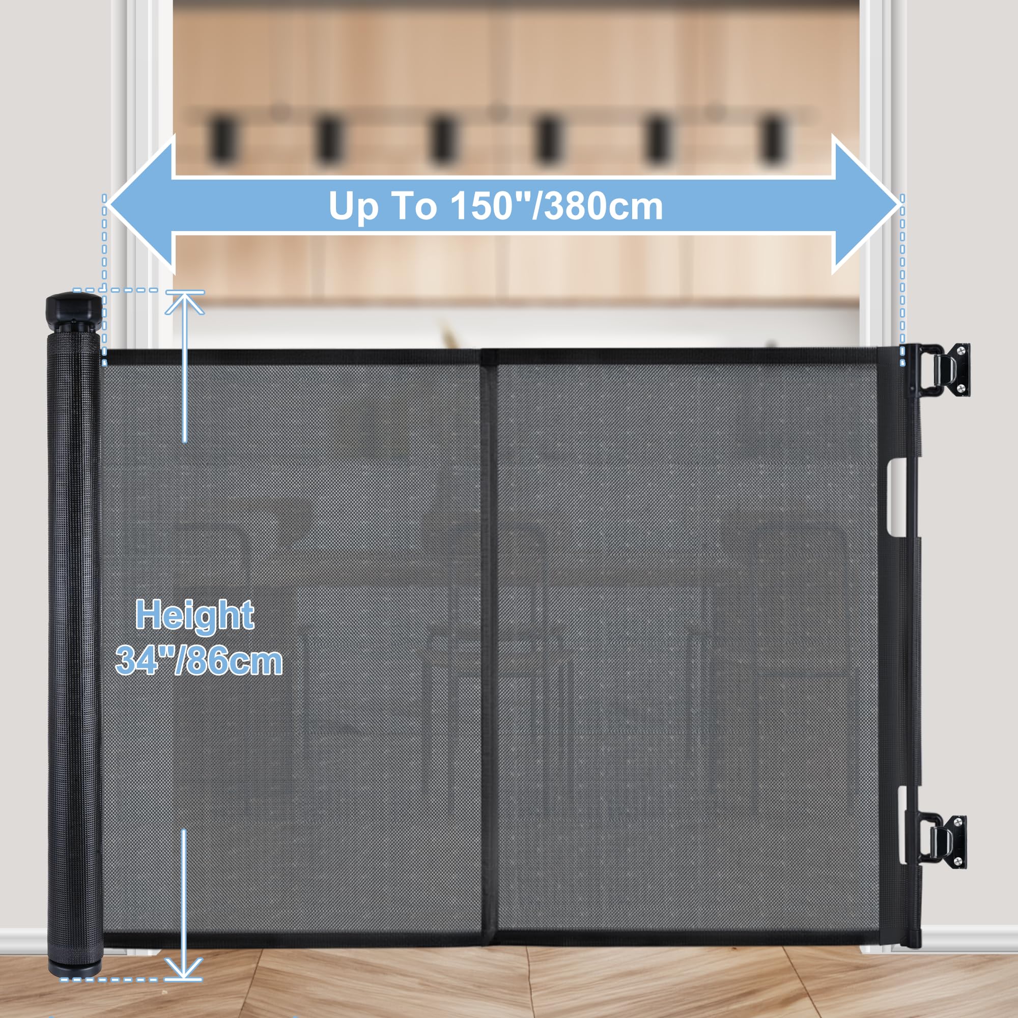 Colbabe 150'' Retractable Baby Gates for Large Openings, Stairs, Hallways and Doorways, 34'' Tall Extra Wide Dog Gates, Pet Gate