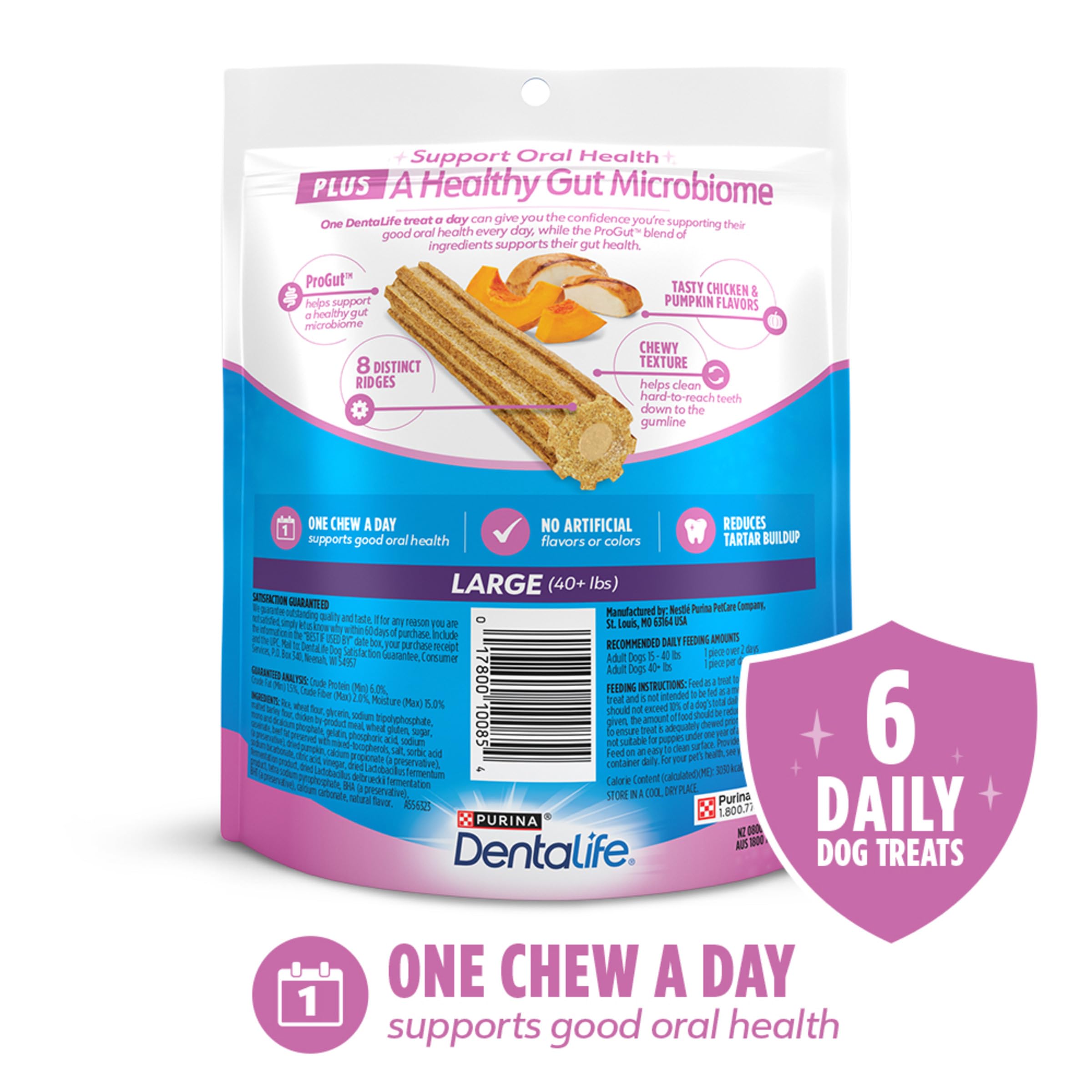 Dentalife Plus Digestive Support Dog Treats for Large Dogs 40 lbs. and up, Cleans Teeth, Freshens Breath, & Supports Healthy Gut