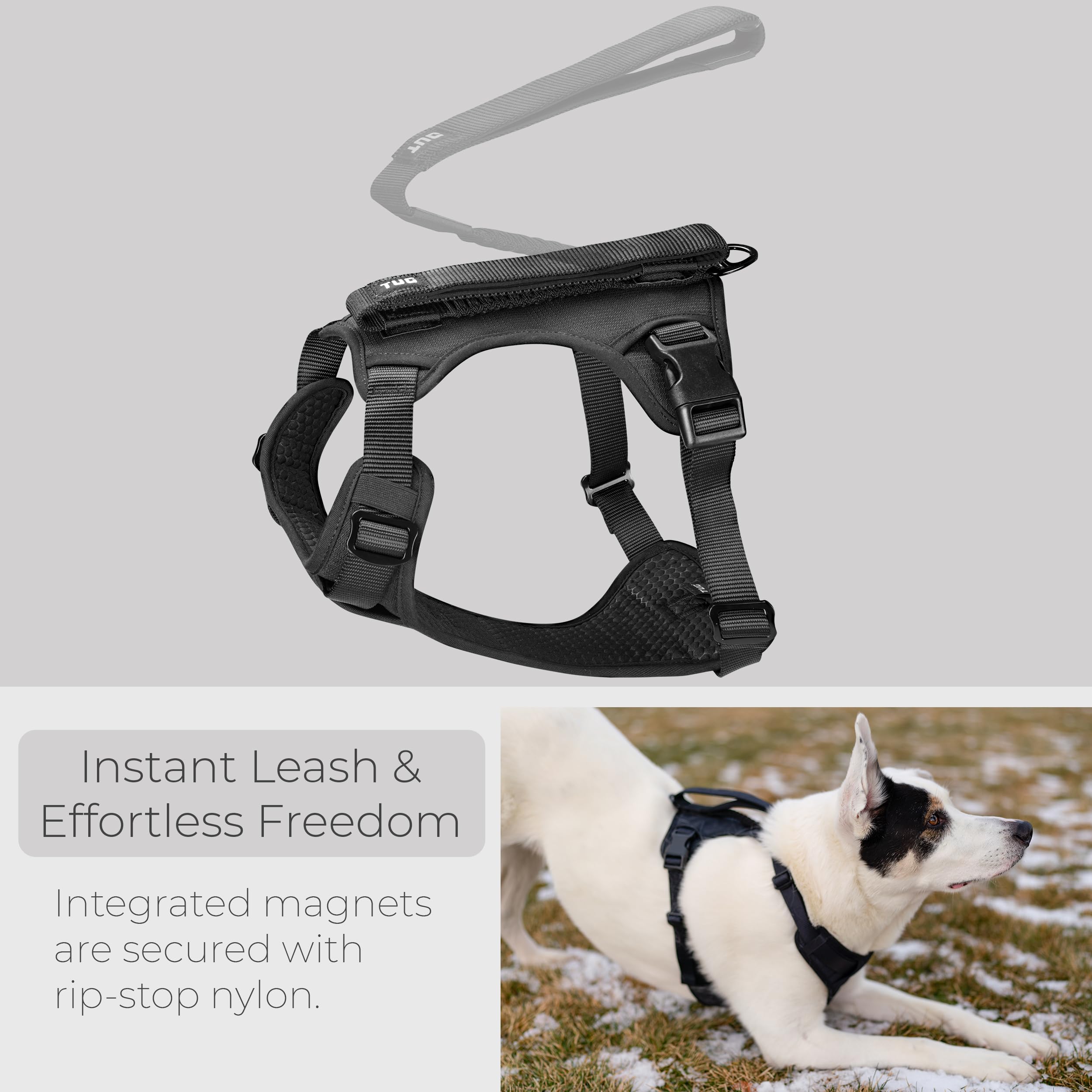 Tug Grab Dog Harness | Integrated Traffic Leash Magnetically Attached For Quick Control (Xl/Black)