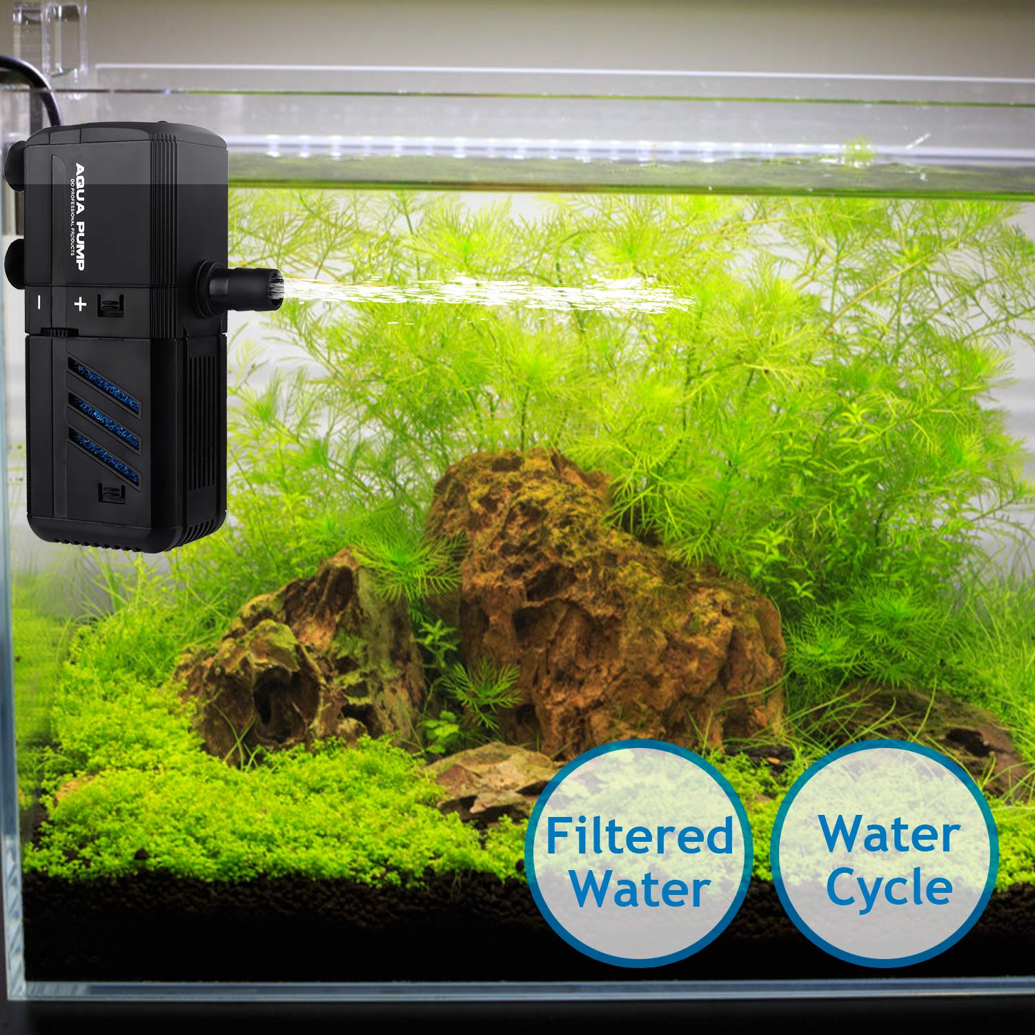 No.17 Submersible Aquarium Internal Filter 6W, Adjustable Fish Tank Filter With 132 Gph Water Pump For 1-10 Gallon Fish Tank