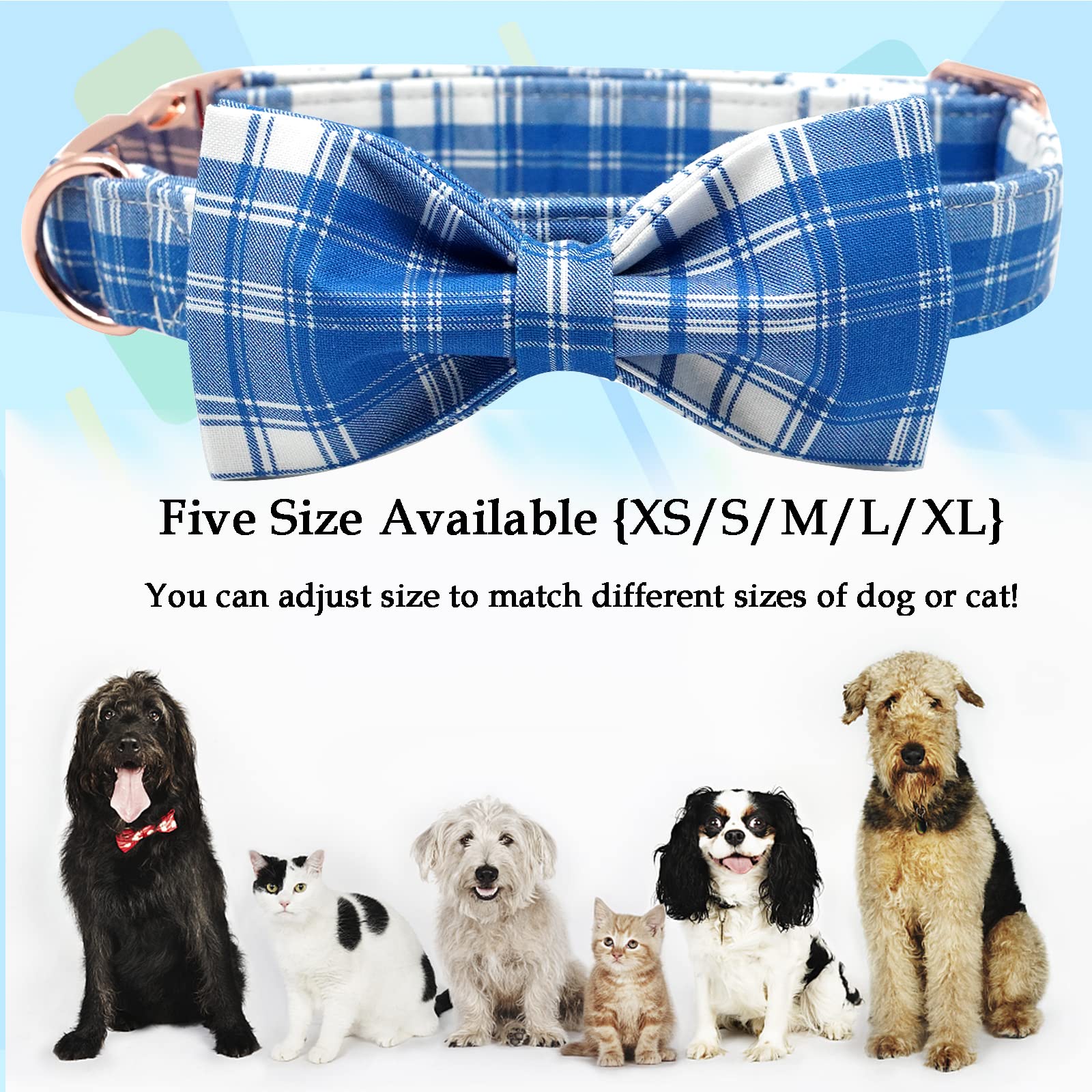 Lionheart Glory Dog Collar, Boy Dog Collar Bowtie Blue Plaid Adjustable Dog Bowtie Collar Bows Dog Collar For X-Large Dogs